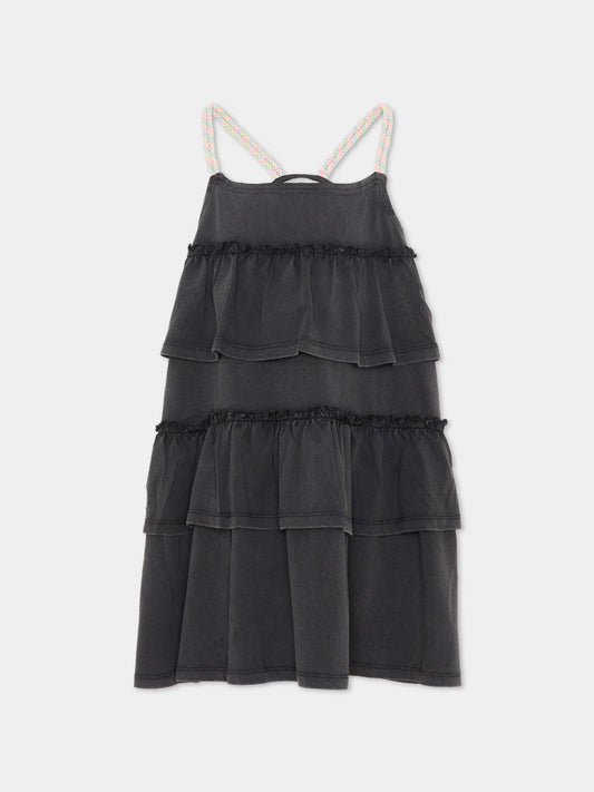 Vestito nero per bambina con balze,Billieblush,U21768 089