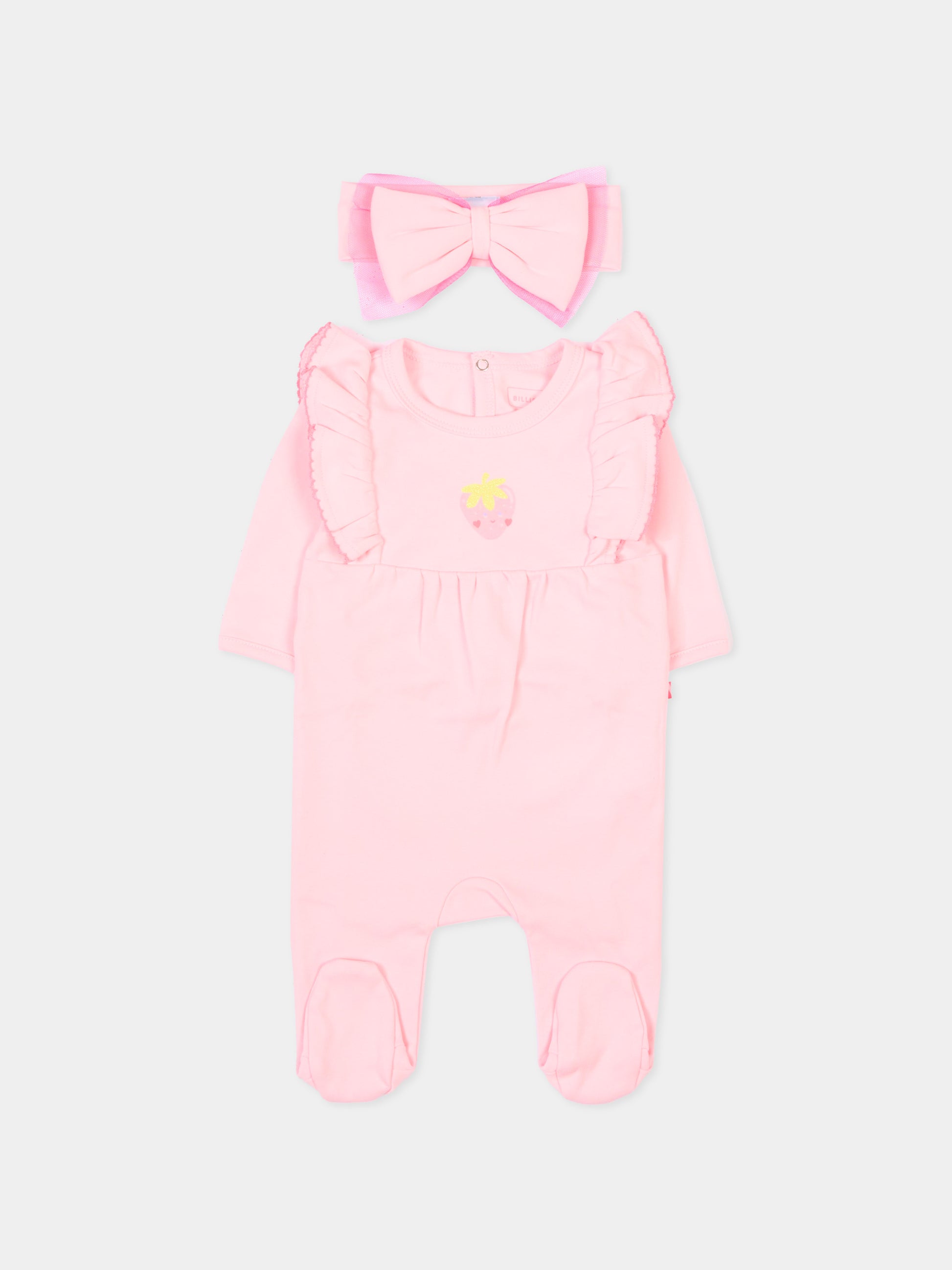 Set tutina rosa per neonata con stampa fragola,Billieblush,U21811 44L