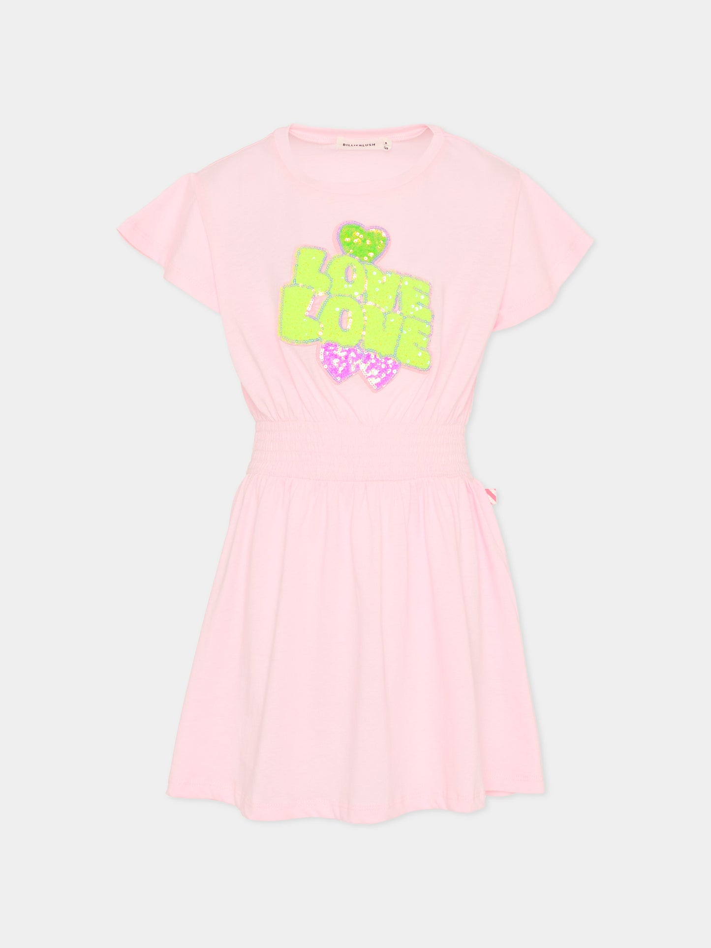 Vestito rosa per bambina con scritta e paillettes,Billieblush,U21828 44L