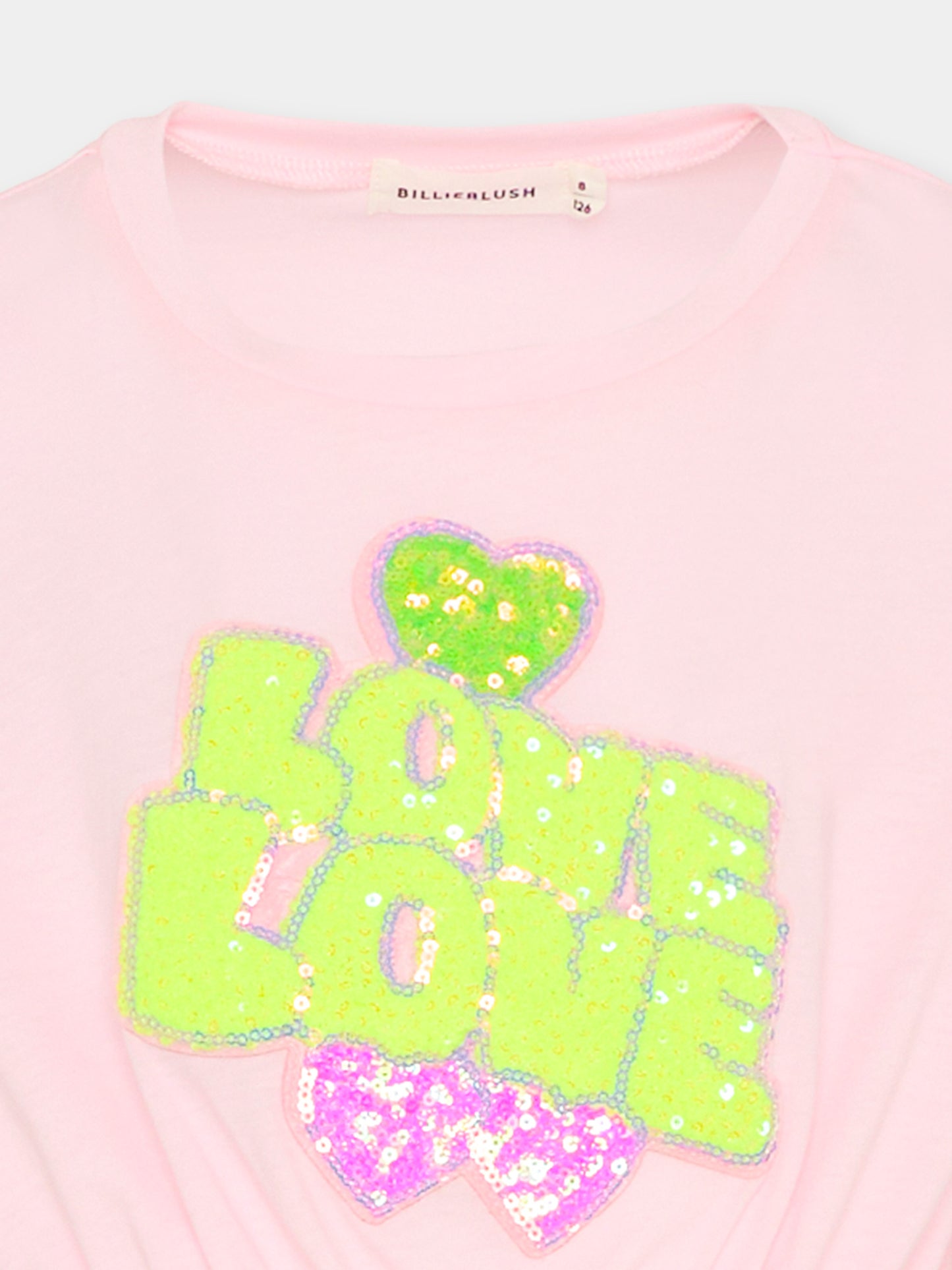 Vestito rosa per bambina con scritta e paillettes,Billieblush,U21828 44L