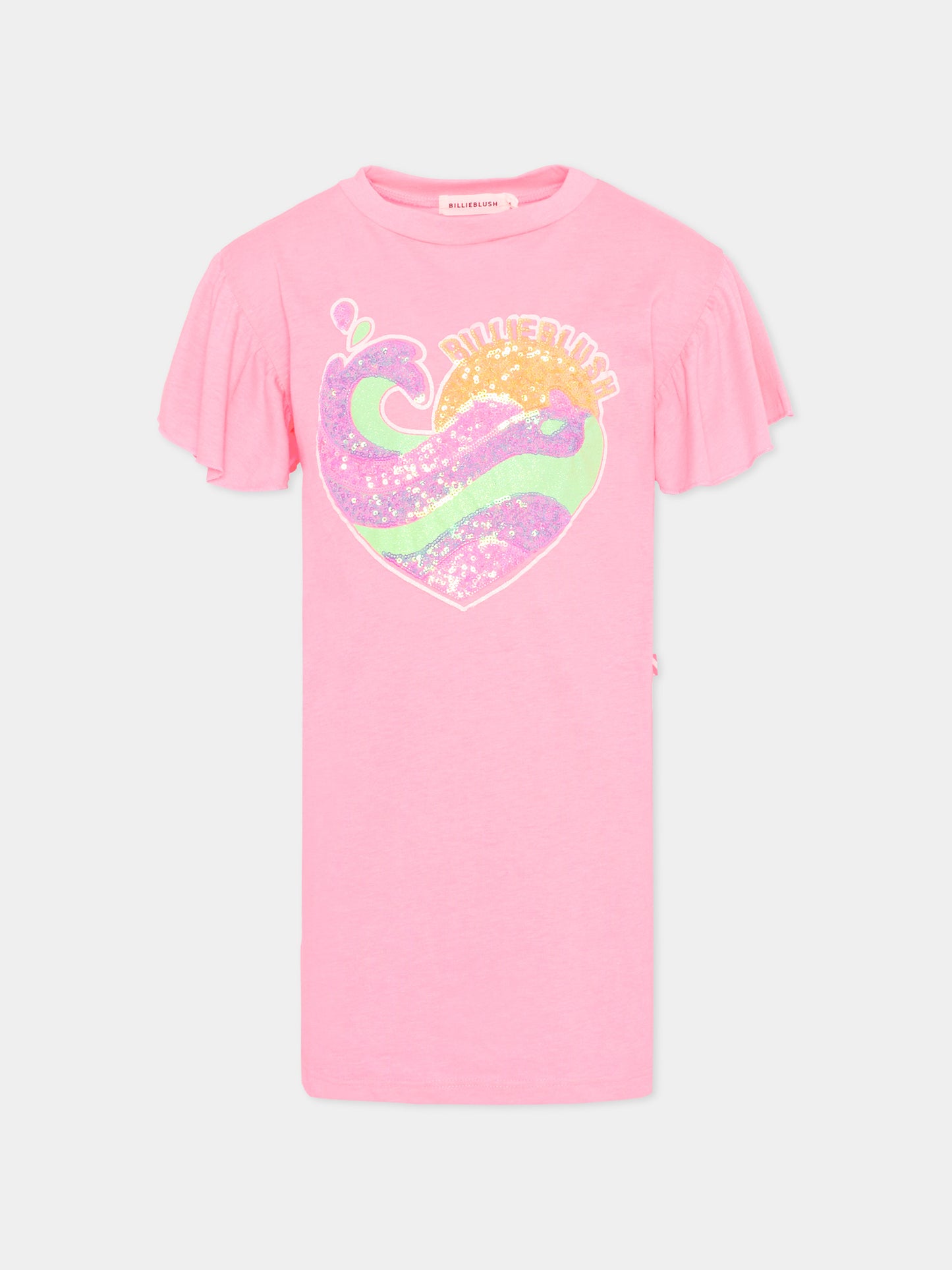 Vestito fucsia per bambina con cuore paillettes,Billieblush,U21831 499