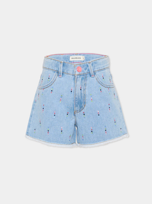 Shorts denim per bambina con strass,Billieblush,U21873 Z18