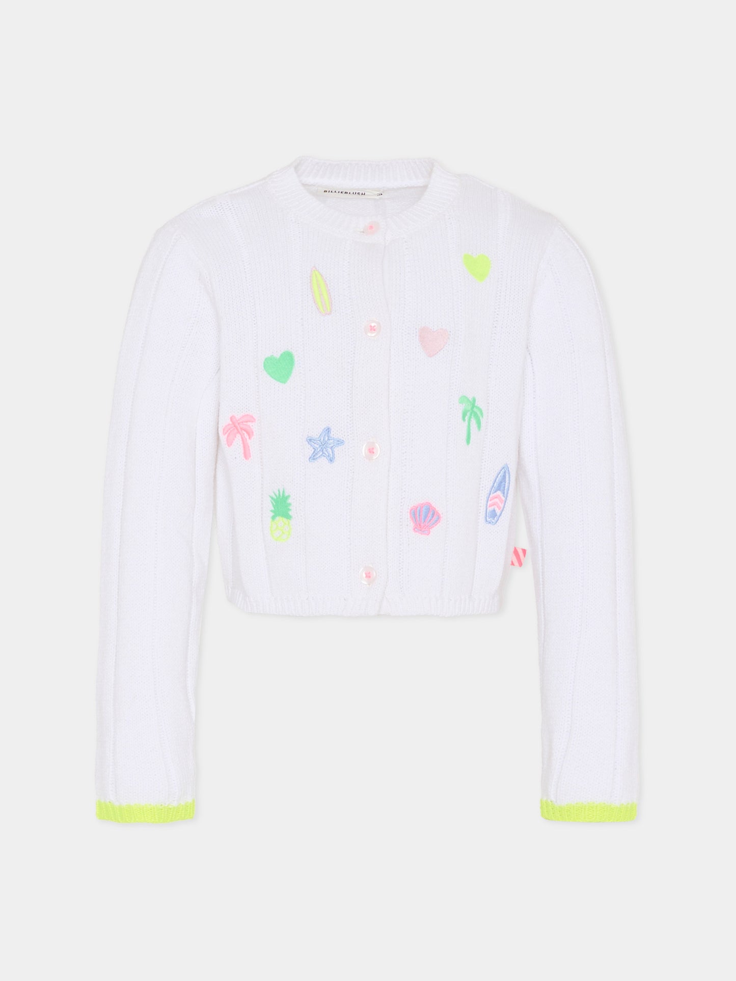 Cardigan bianco per bambina con ricami,Billieblush,U21912 10P