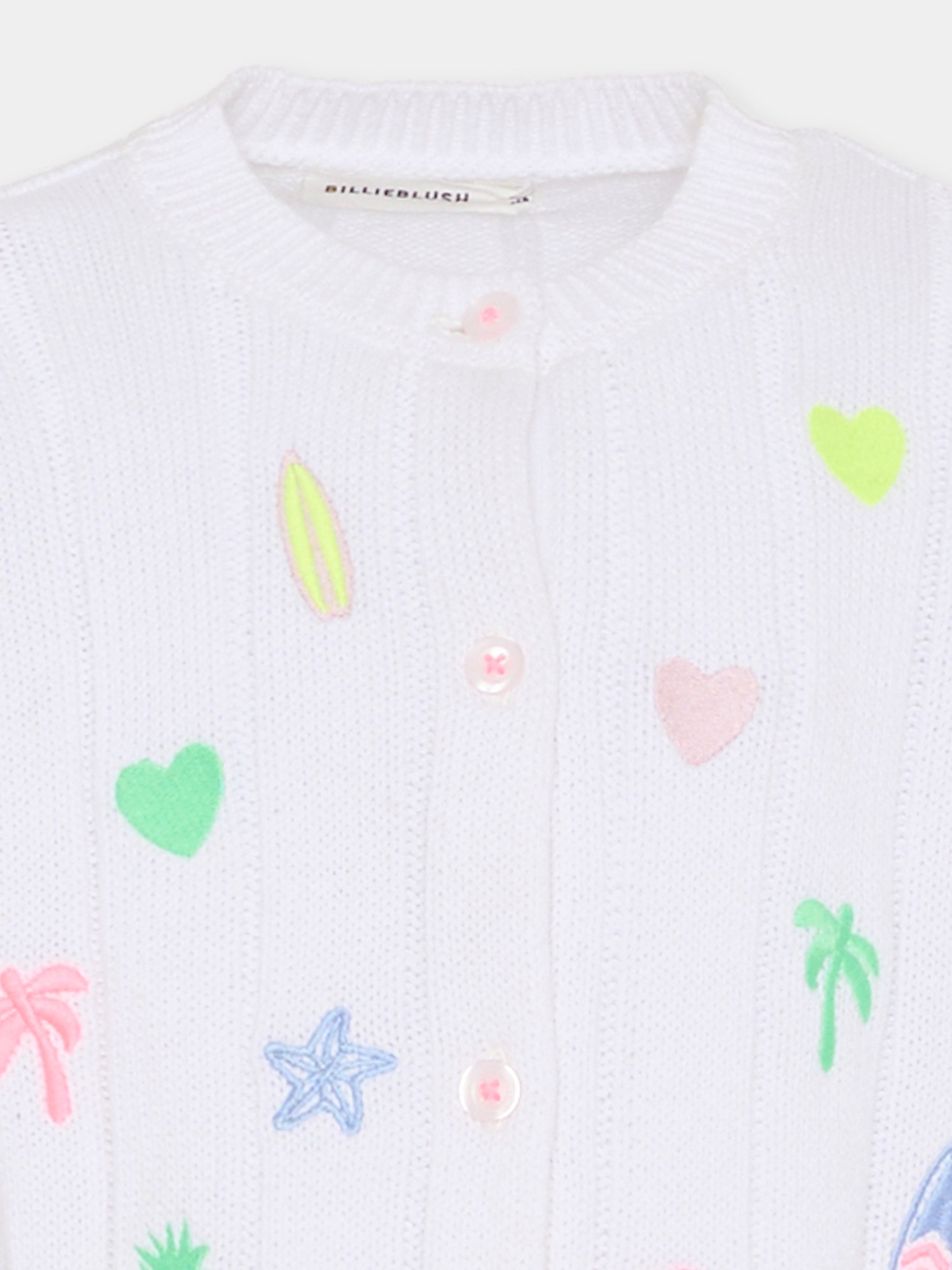 Cardigan bianco per bambina con ricami,Billieblush,U21912 10P