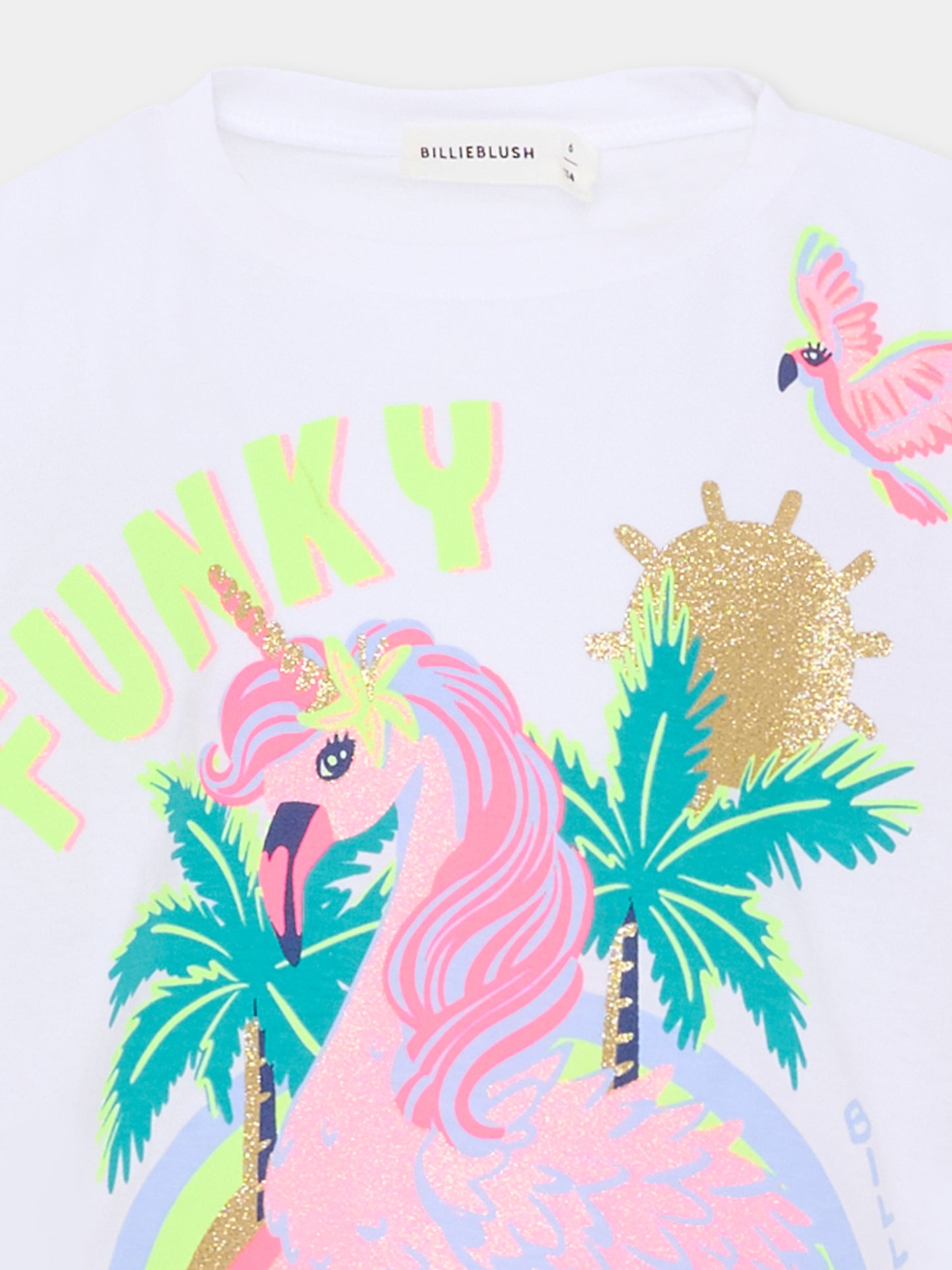 T-shirt bianca per bambina con fenicottero,Billieblush,U21940 10P