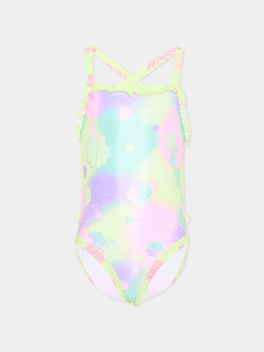 Costume intero multicolor per bambina con conchiglie,Billieblush,U21958 929