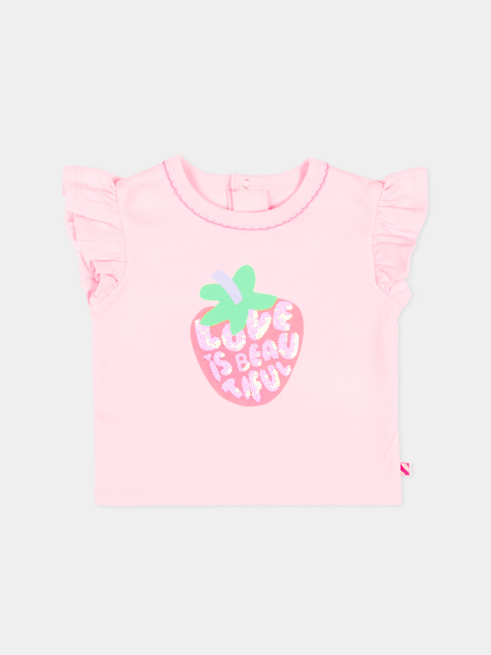 T-Shirt rosa per neonata con fragola,Billieblush,U22107 44L