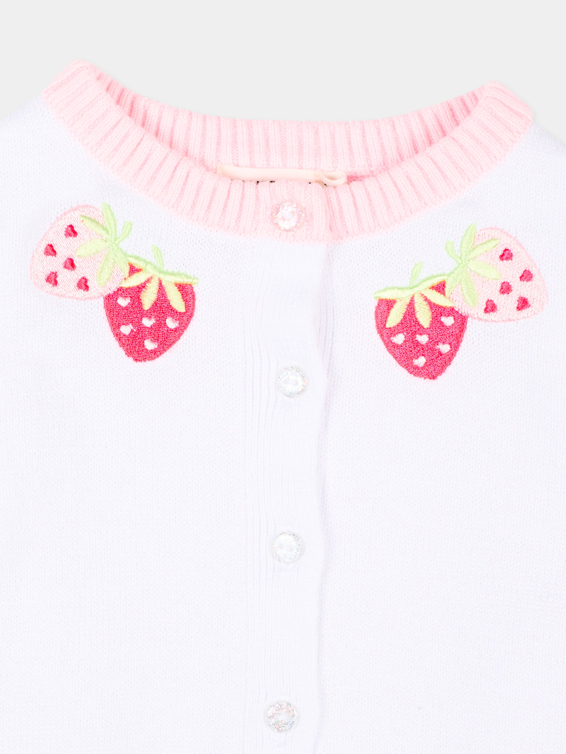 Cardigan bianco per neonata con fragole,Billieblush,U22113 10P