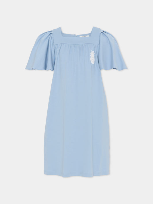 Vestito celeste per bambina con ananas,Chloé Kids,C20818 821