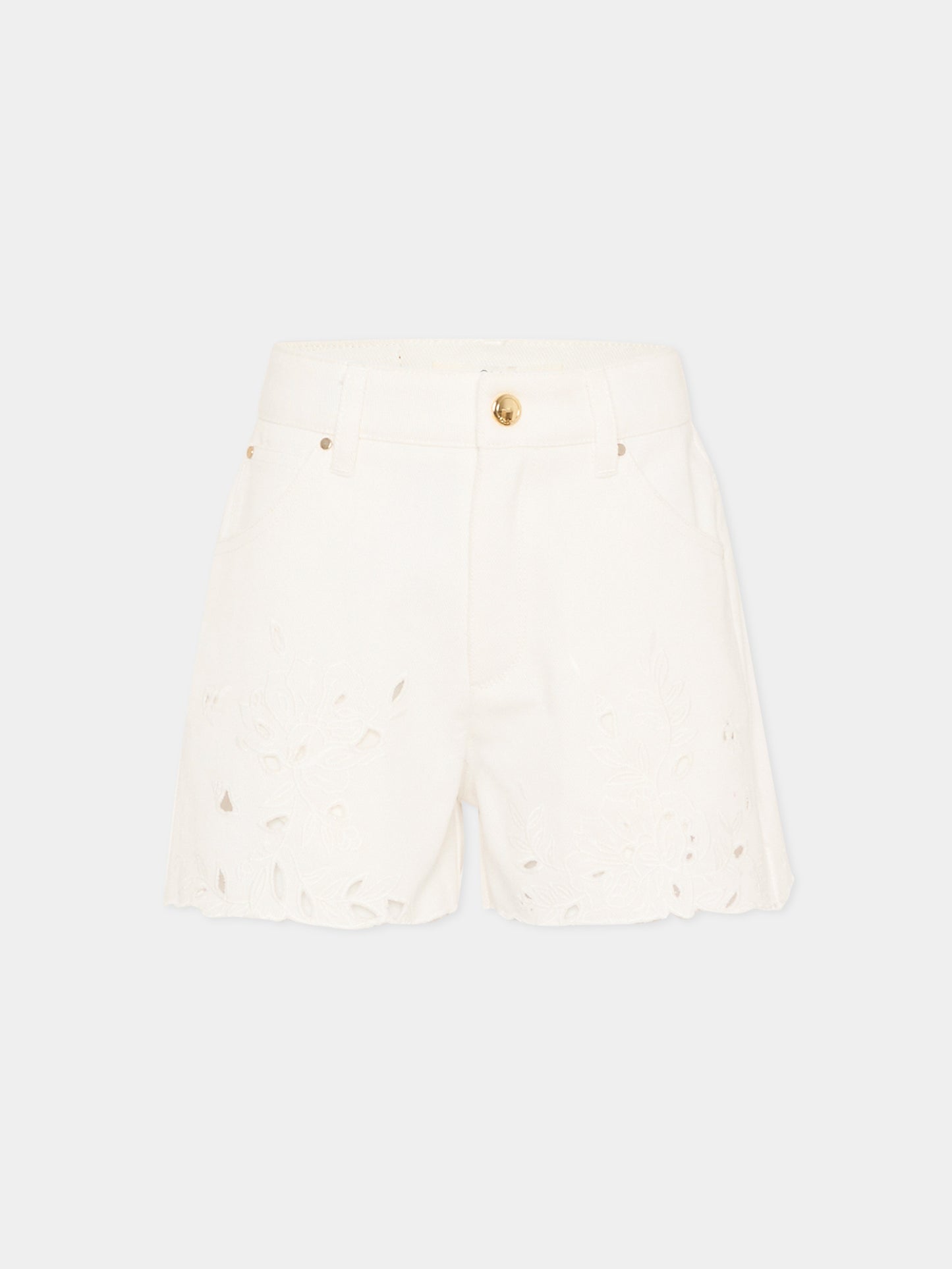 Shorts bianchi per bambina con ricamo floreale,Chloé Kids,C20848 117