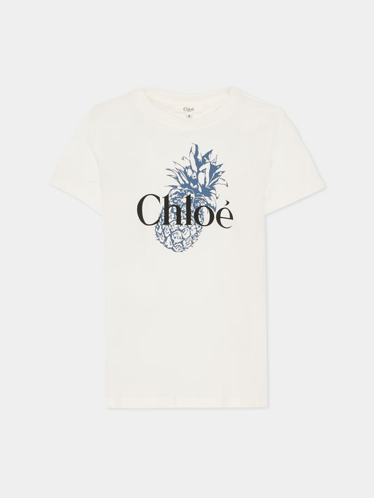 T-shirt avorio per bambina con ananas,Chloé Kids,C20855 117