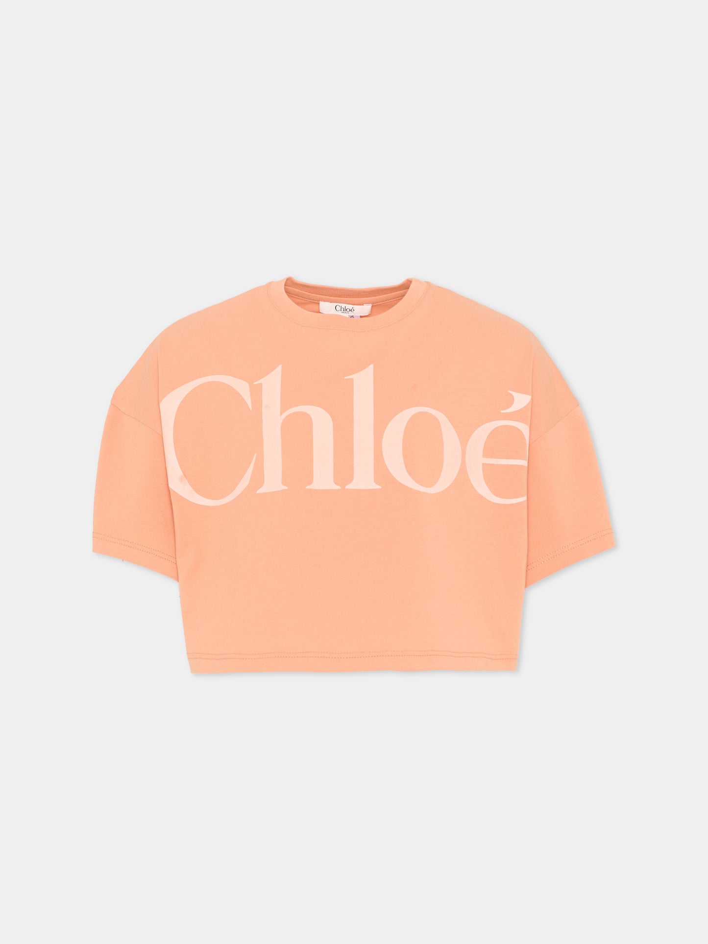 T-Shirt arancione per bambina con logo,Chloé Kids,C20859 43A