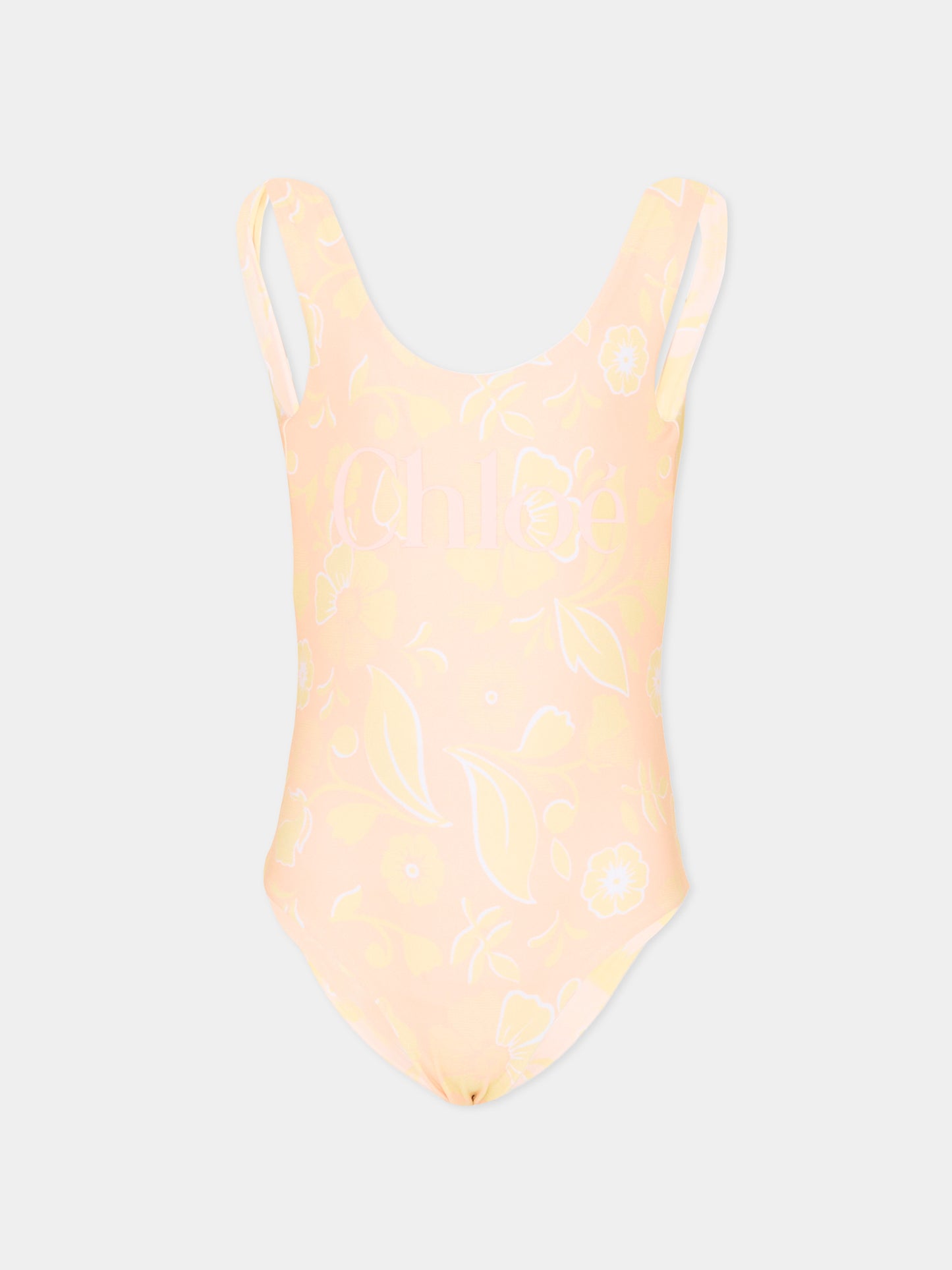 Costume intero rosa per bambina floreale,Chloé Kids,C20863 S05