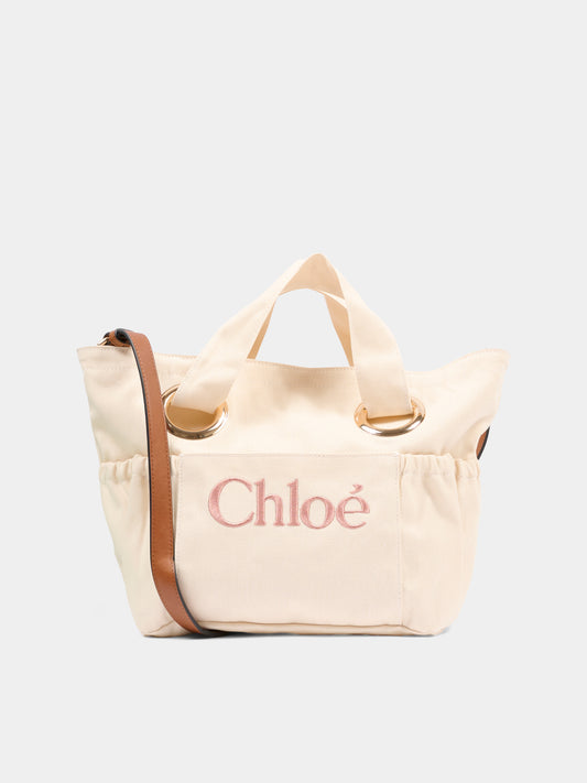 Borsa avorio per bambina con logo ricamato,Chloé Kids,C20872 148