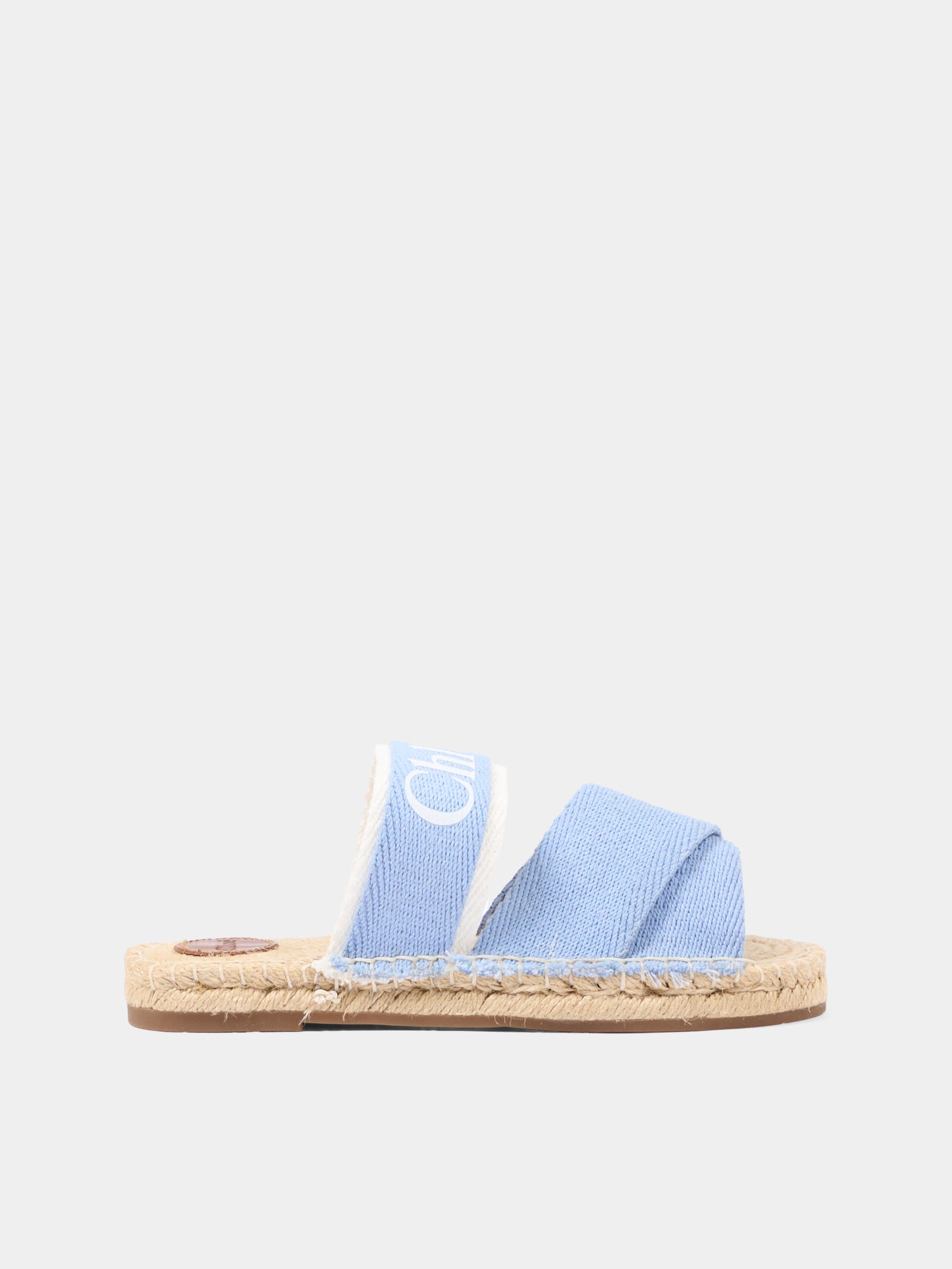Ciabatte celesti per bambina con logo,Chloé Kids,C20885 Z10