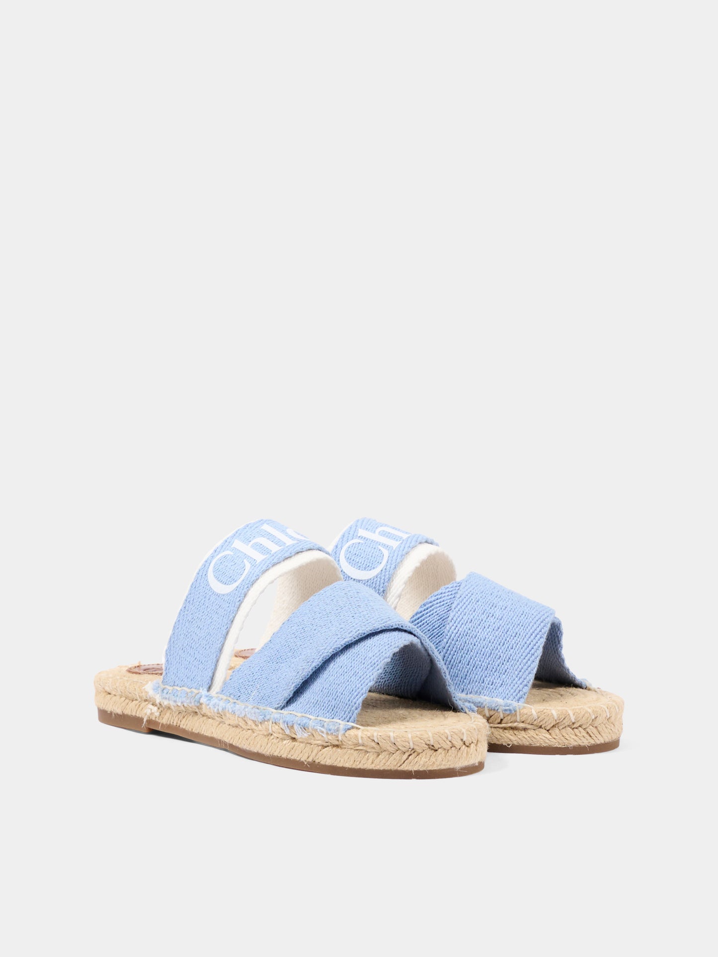 Ciabatte celesti per bambina con logo,Chloé Kids,C20885 Z10
