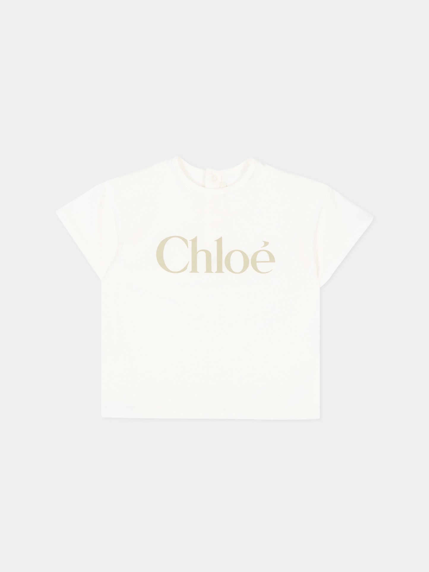 T-Shirt avorio per neonata con logo,Chloé Kids,C20910 117