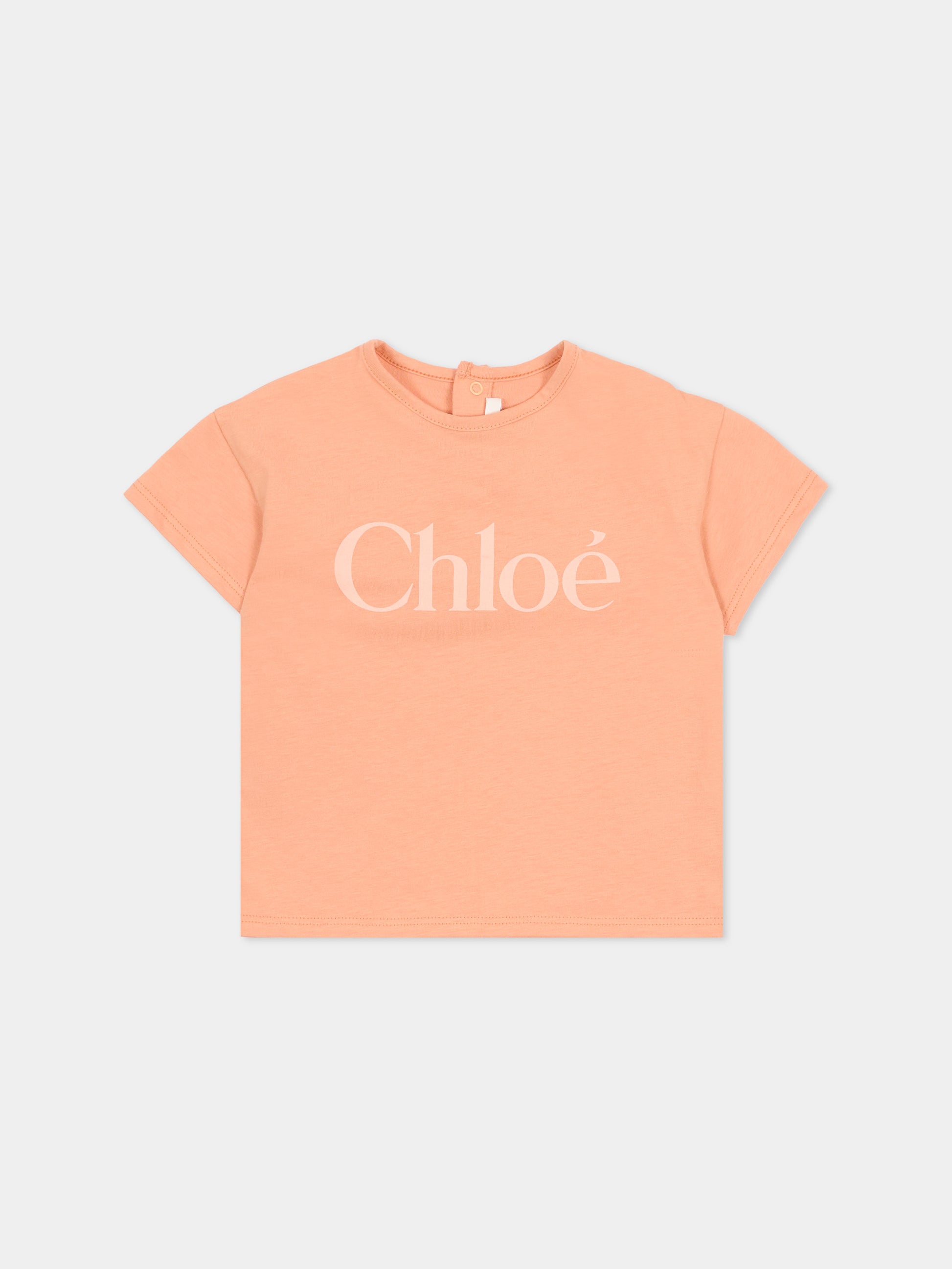 T-Shirt arancione con logo per neonata,Chloé Kids,C20910 43A