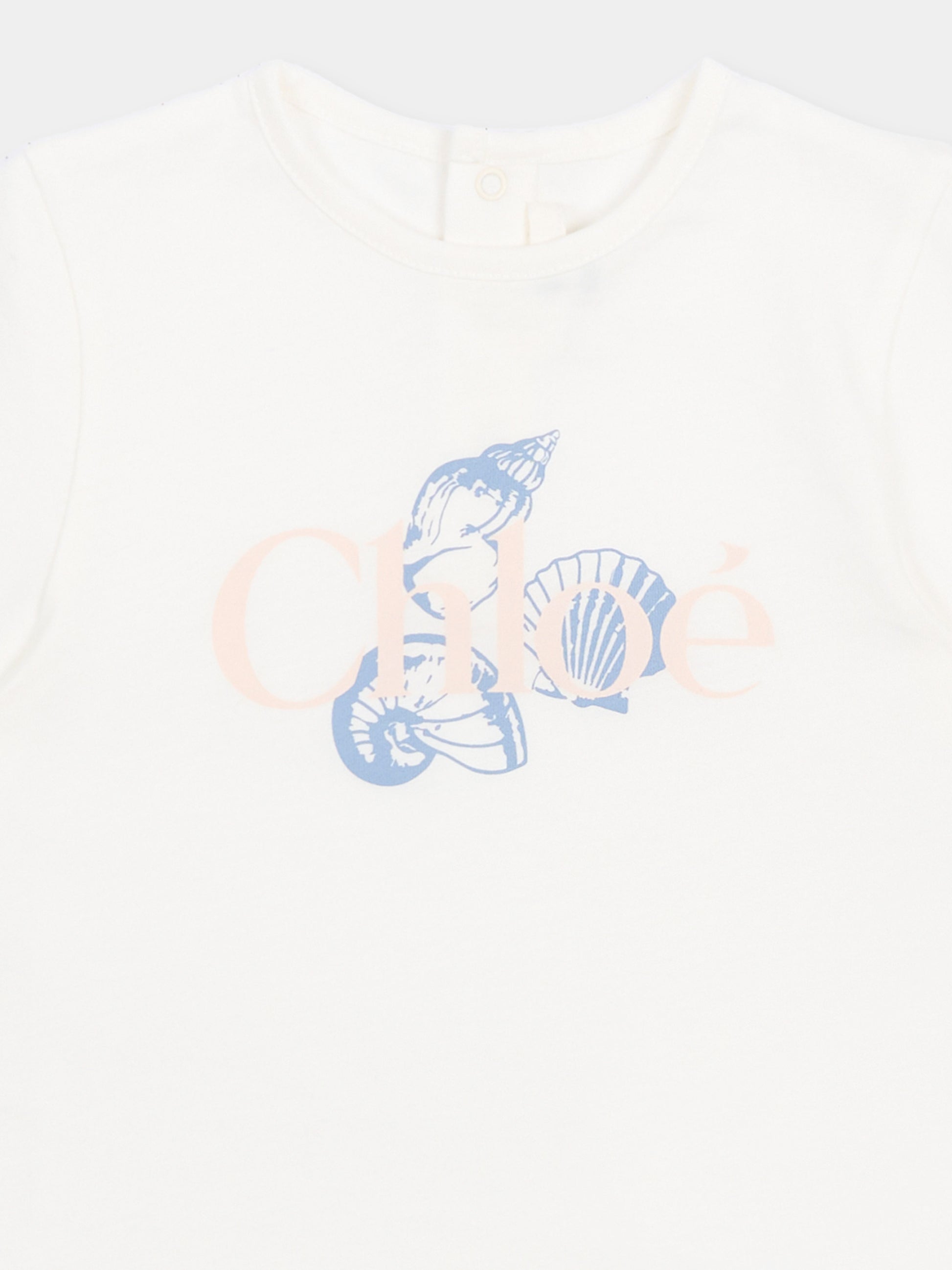 T-shirt avorio per neonata con conchiglie,Chloé Kids,C20912 117
