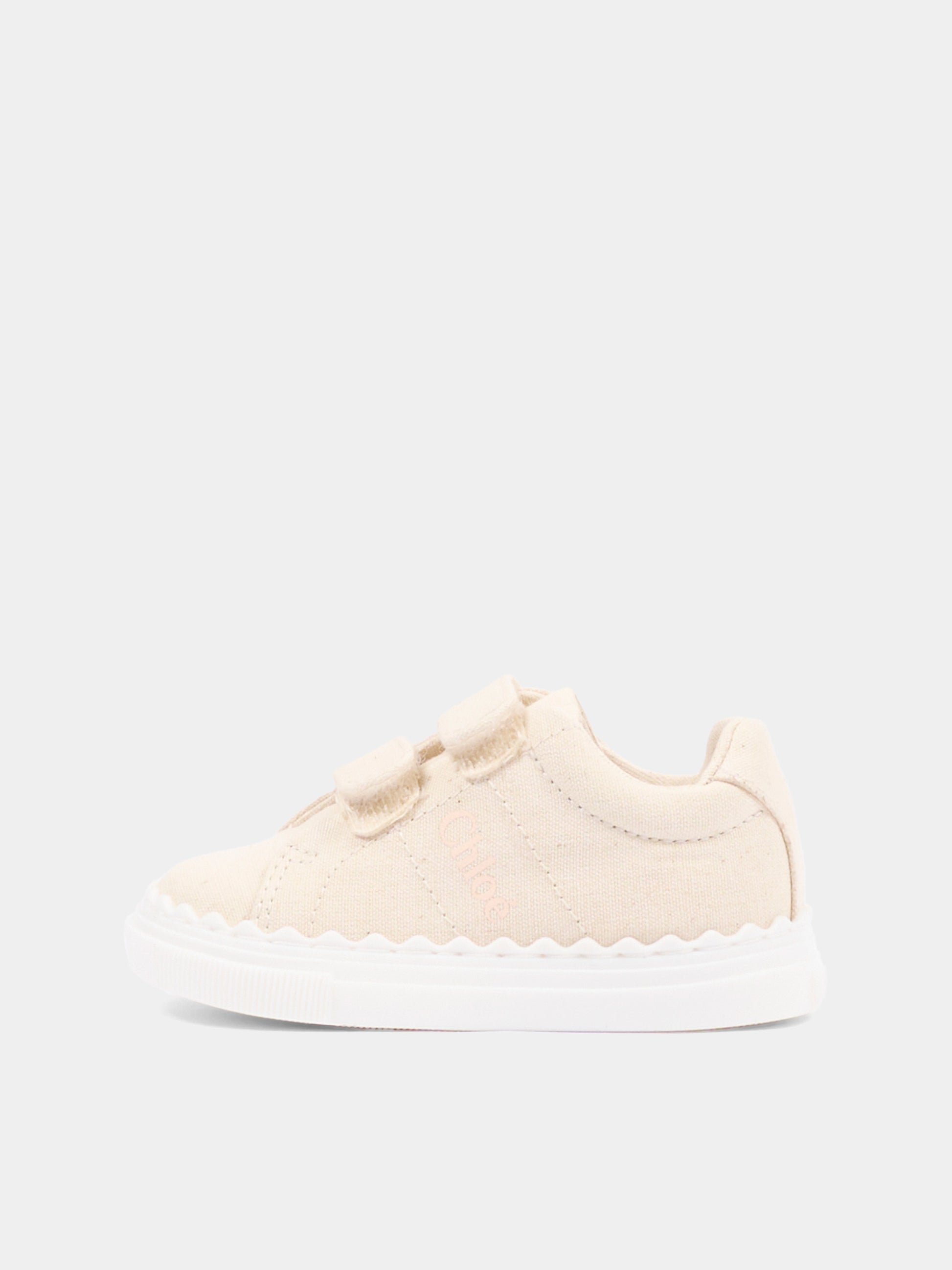 Sneakers beige per neonata con logo,Chloé Kids,C20918 117
