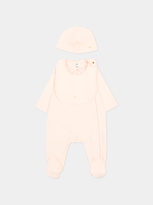 Set tutina rosa per neonata con logo,Chloé Kids,C20926 440