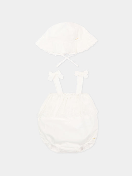 Pagliaccetto avorio per neonata con pizzo,Chloé Kids,C20930 117