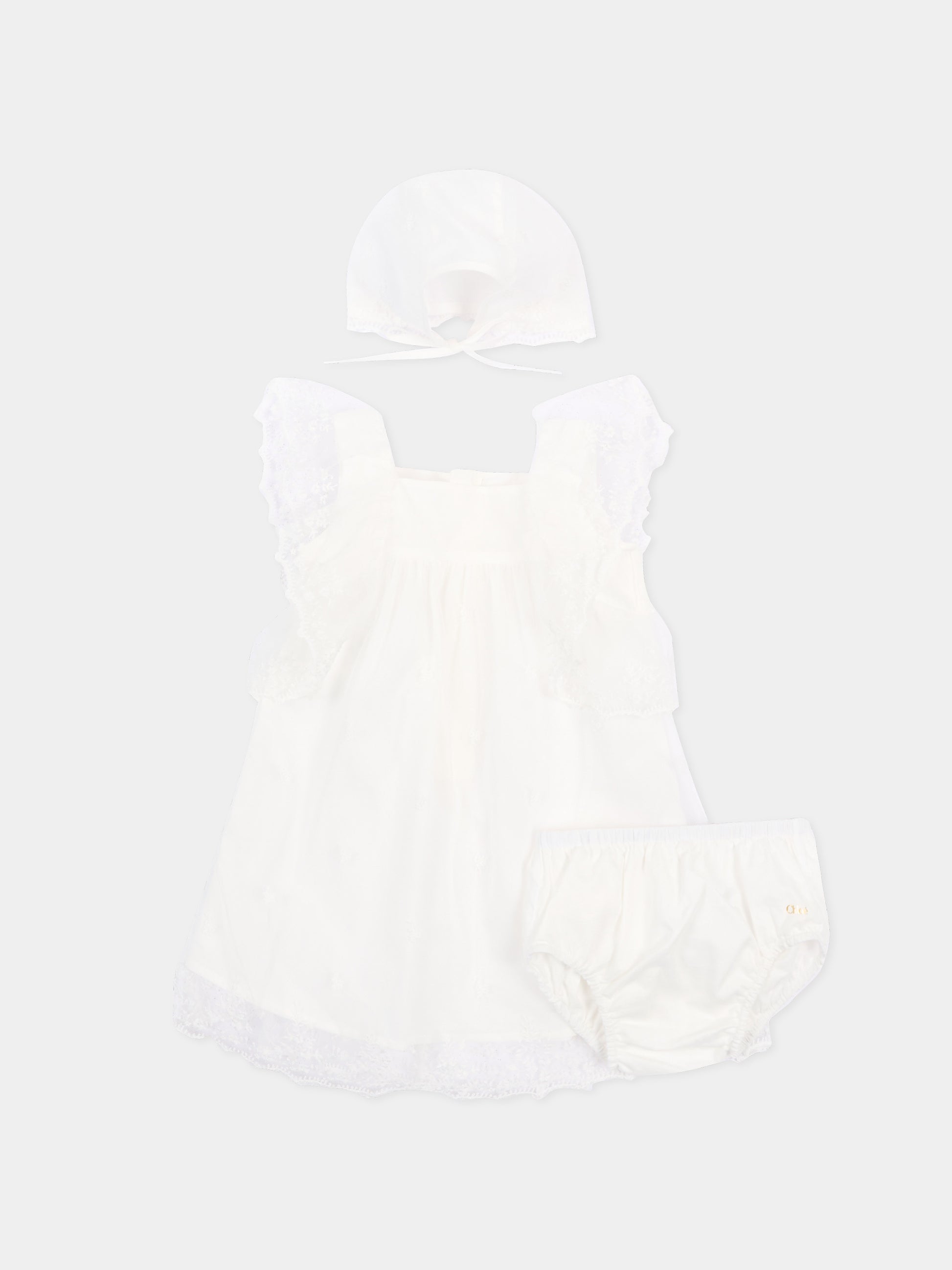 Abito avorio per neonata con pizzo,Chloé Kids,C20935 117