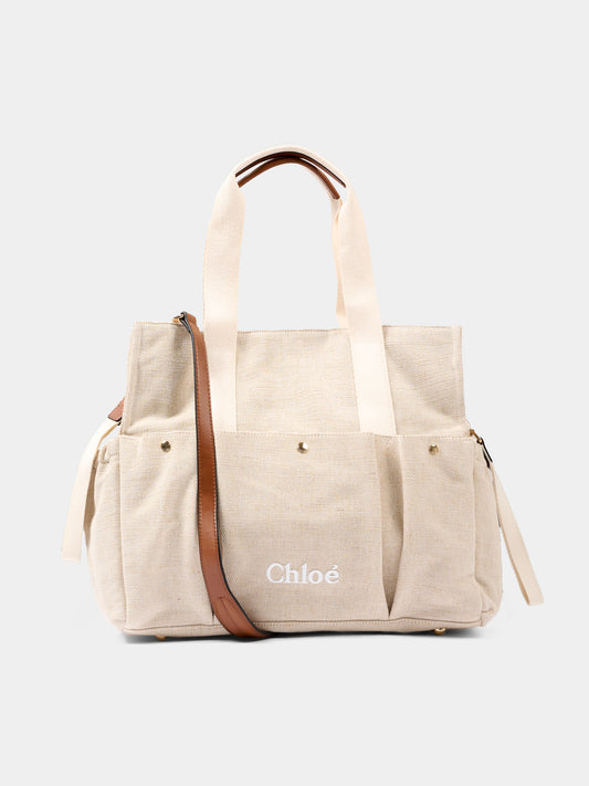 Borsa mamma avorio per neonati con logo,Chloé Kids,C20941 117