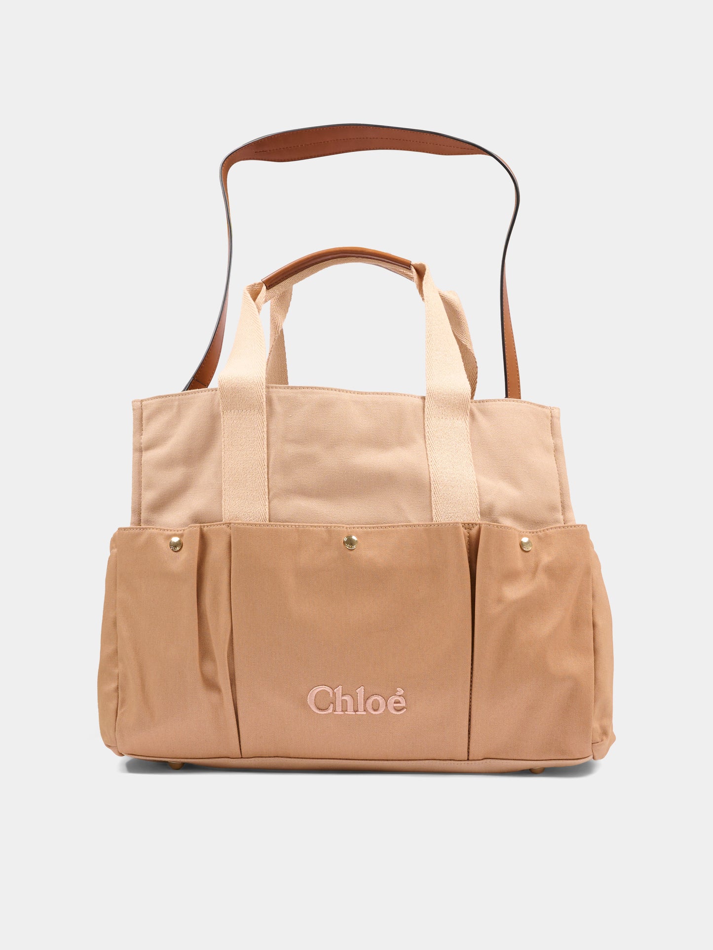 Borsa mamma beige per neonati con logo ricamato,Chloé Kids,C20942 244