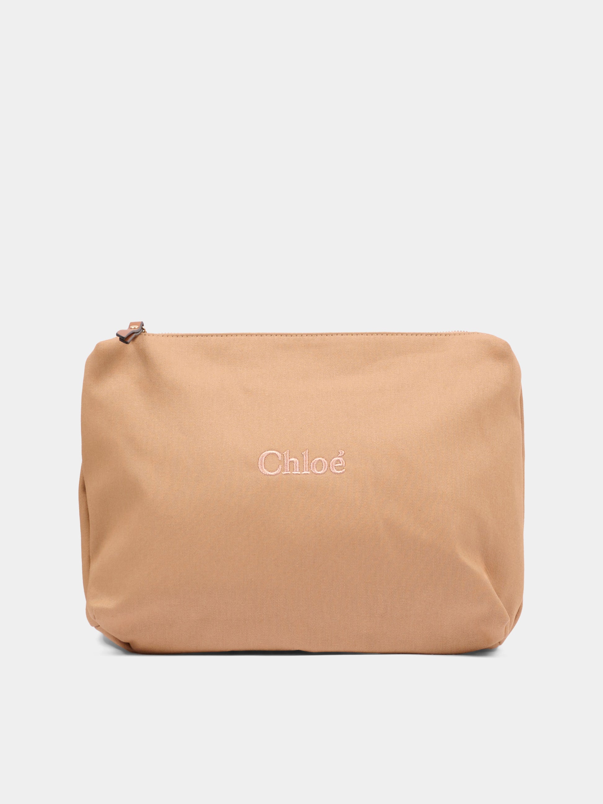 Borsa mamma beige per neonati con logo ricamato,Chloé Kids,C20942 244