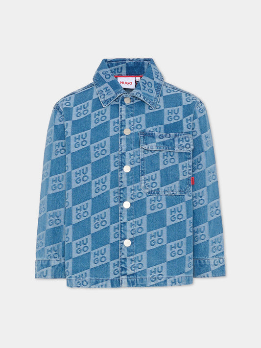 Camicia denim per bambino con logo,Hugo,G01004 Z25