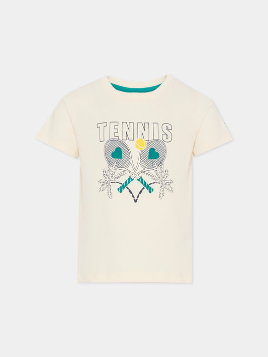 T-shirt avorio per bambina con racchette da tennis,Kids Around,L00001 126