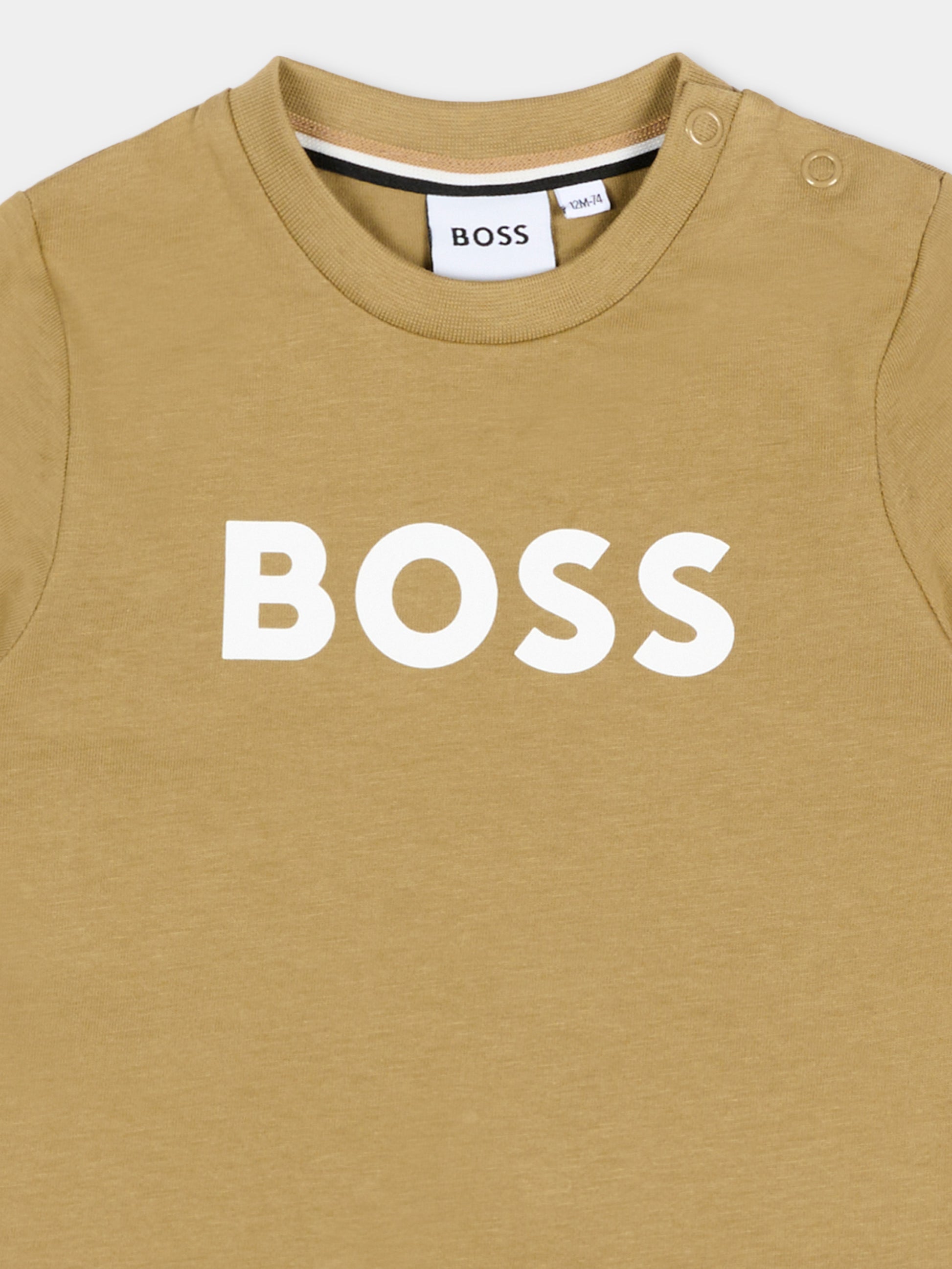 T-Shirt beige per neonato con logo,Boss,J52712 295