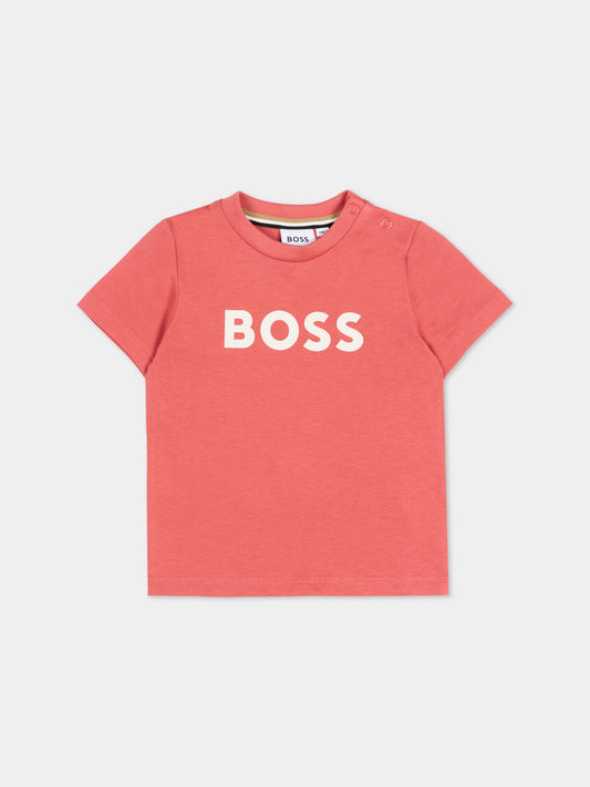 T-Shirt rossa per neonato con logo,Boss,J52712 48B