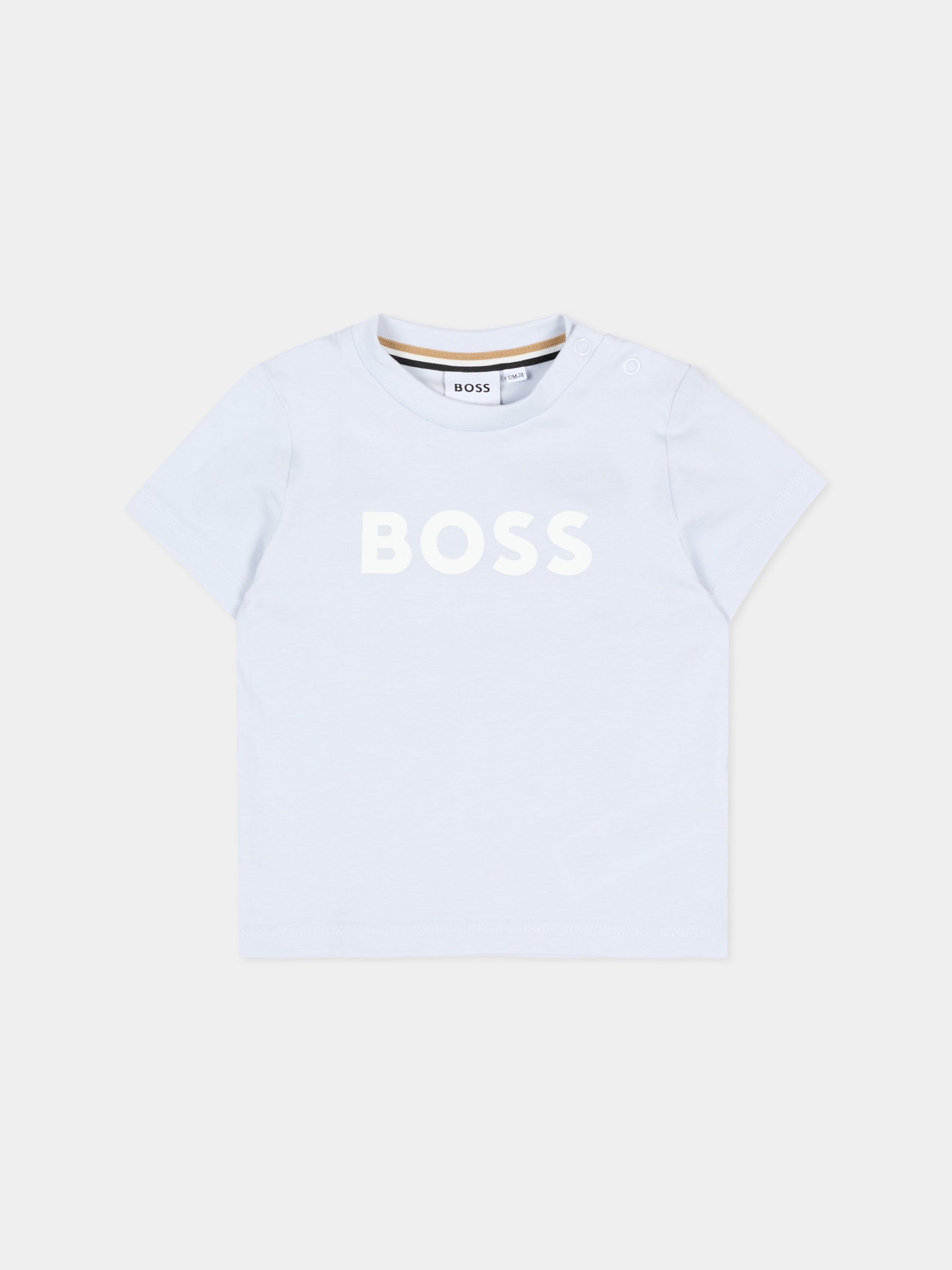T-Shirt celeste per neonato con logo,Boss,J52712 78K