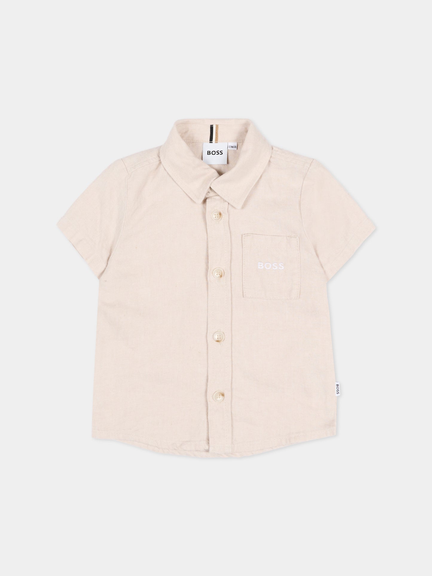 Camicia beige per neonato con logo,Boss,J52843 130