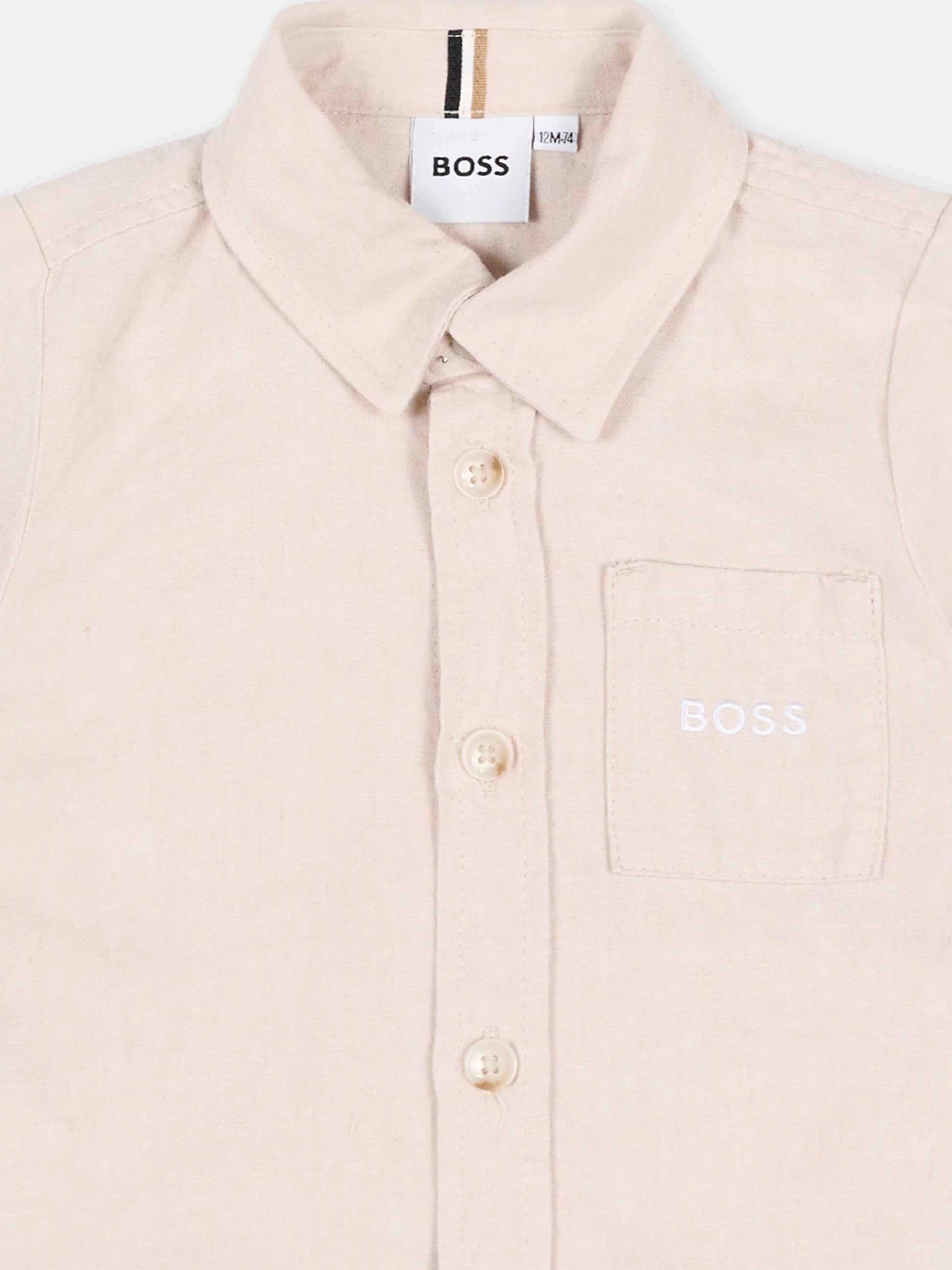 Camicia beige per neonato con logo,Boss,J52843 130