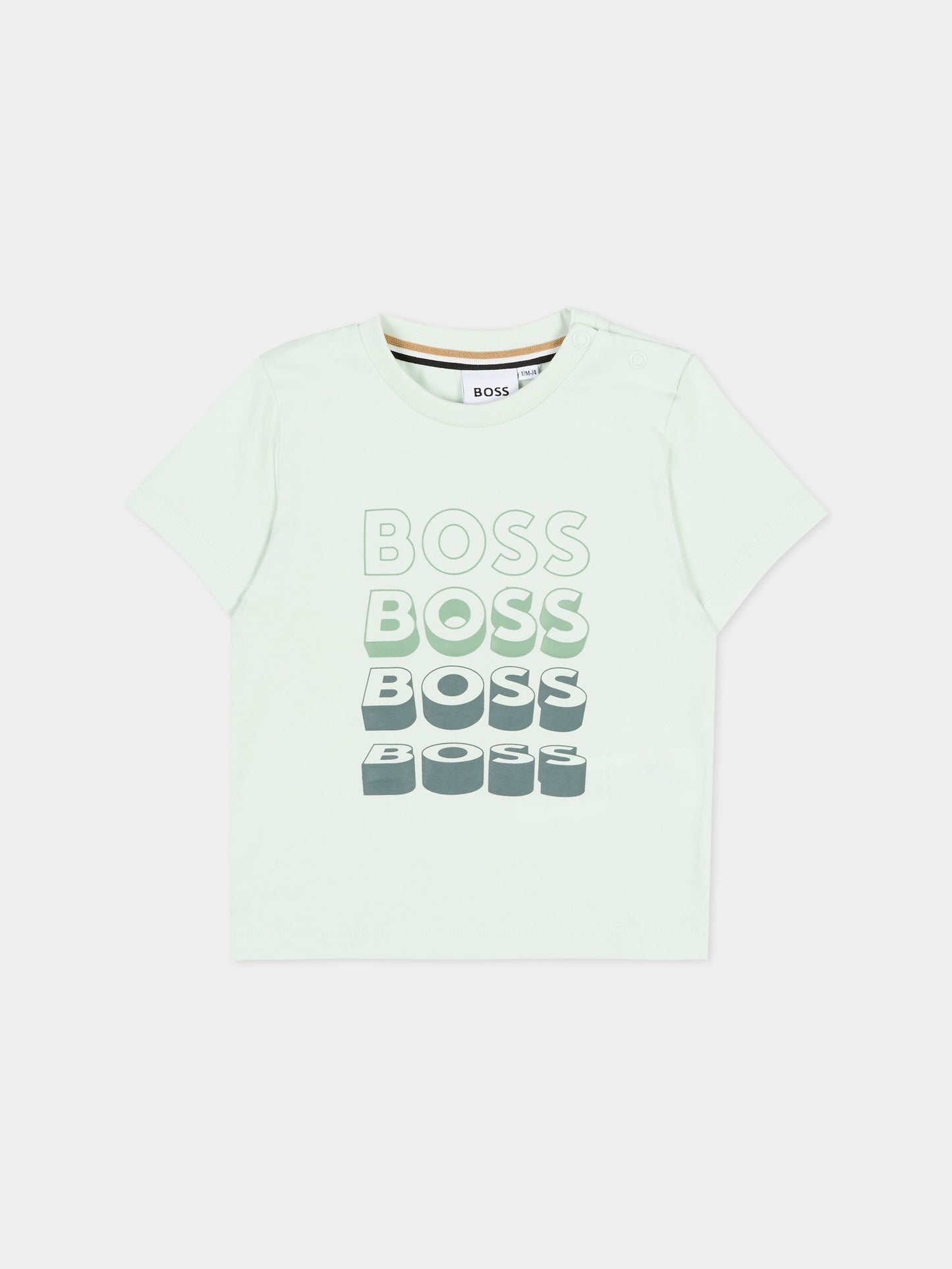 T-Shirt verde per neonato con logo,Boss,J52889 73K