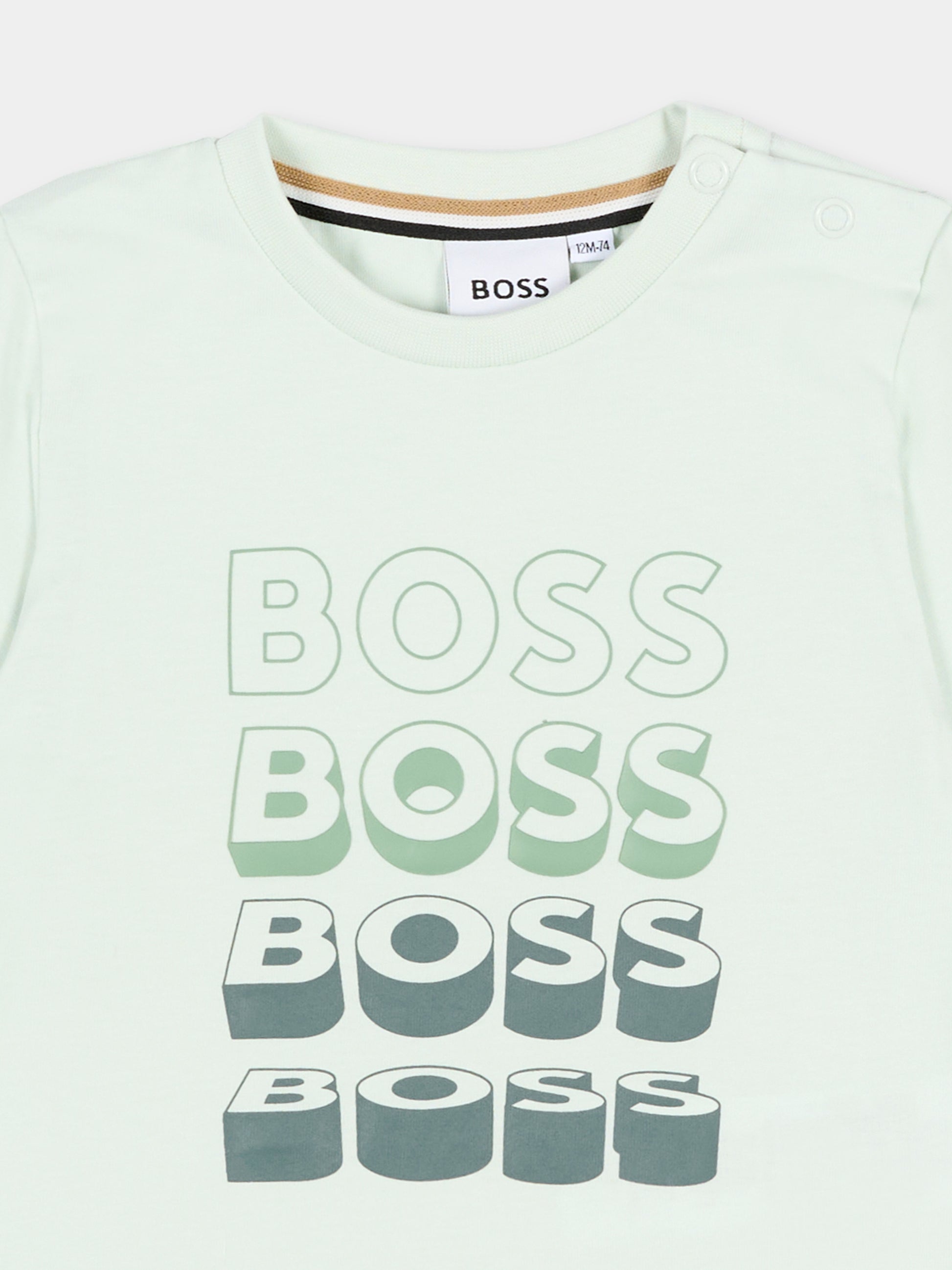 T-Shirt verde per neonato con logo,Boss,J52889 73K