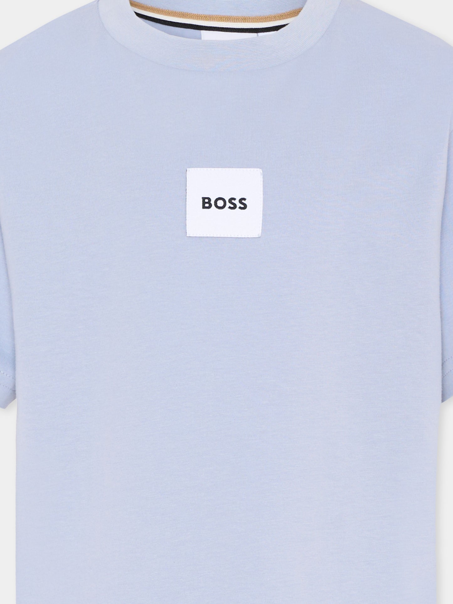 T-Shirt celeste per bambino con logo,Boss,J52897 057