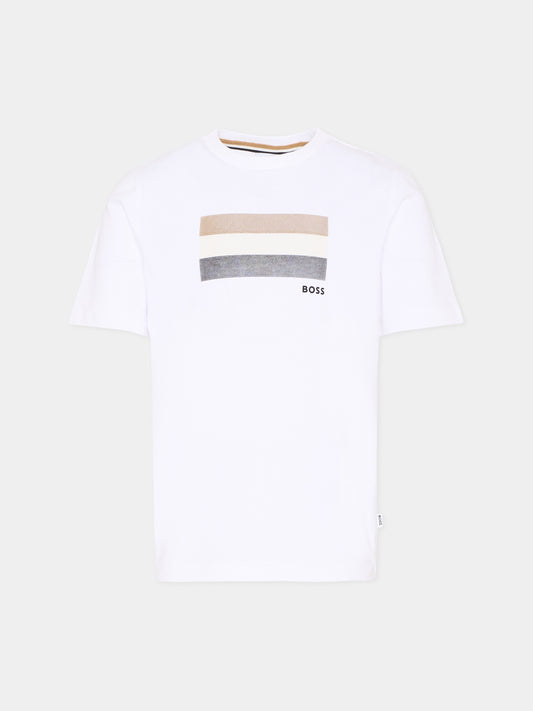 T-Shirt bianca per bambino con bande logo,Boss,J52979 10P