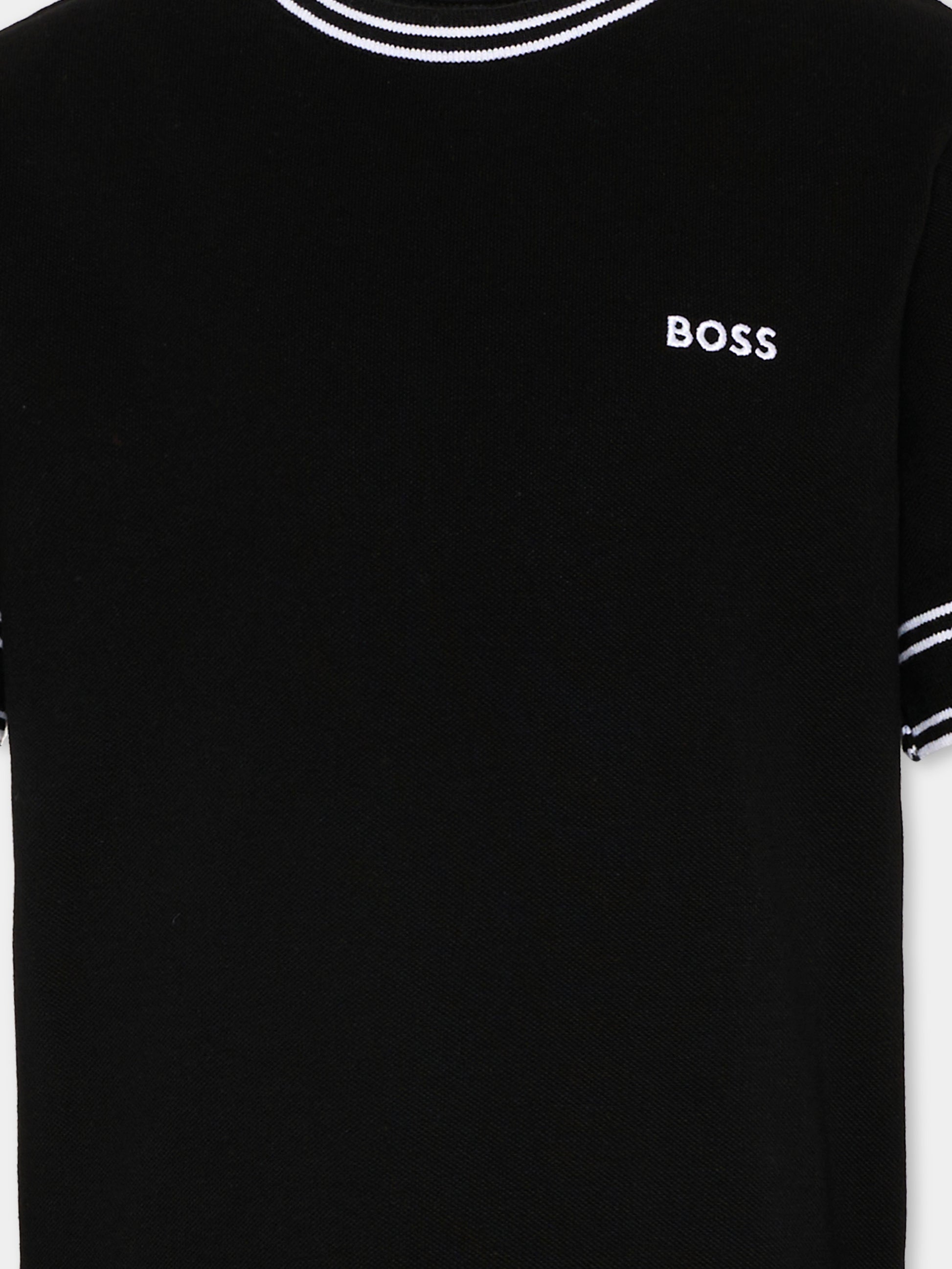 T-Shirt nera in piqué per bambino,Boss,J52981 09B