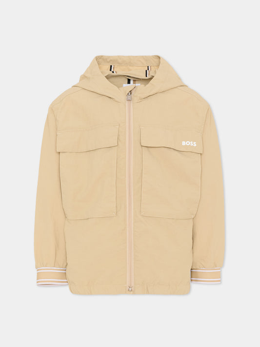 Giacche a vento beige per bambino logo,Boss,J52998 249