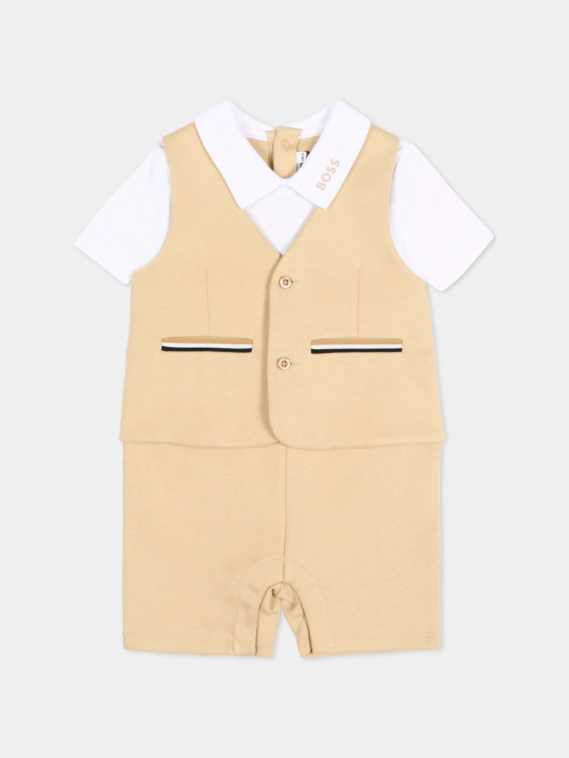 Pagliaccetto beige per neonato con gilet,Boss,J53036 249