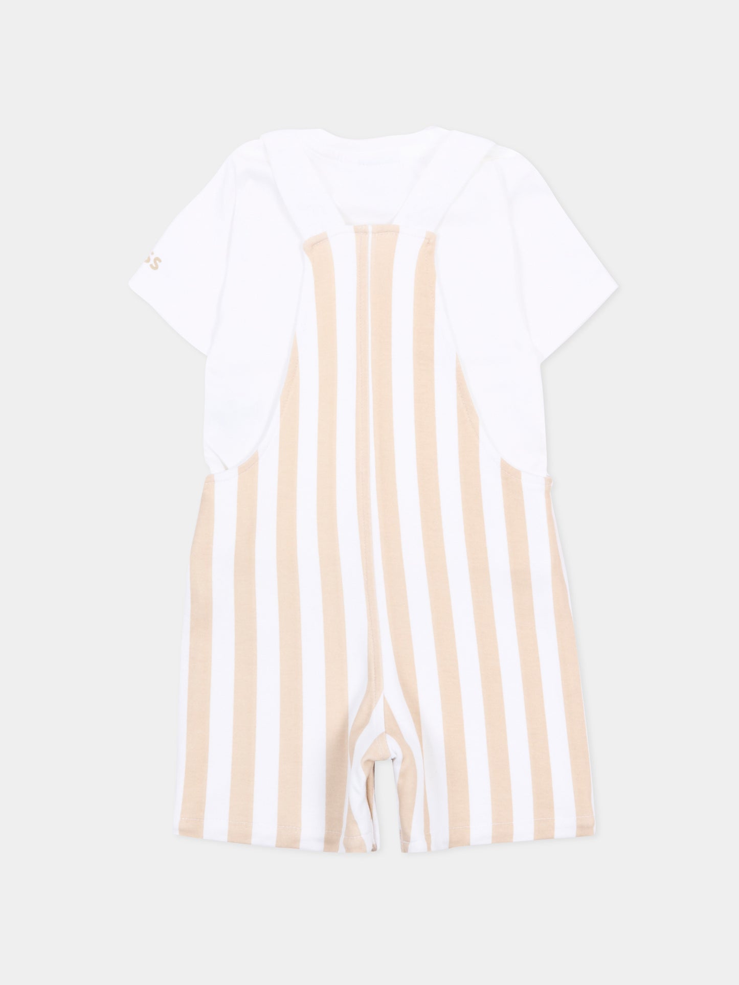 Salopette beige a righe per neonato,Boss,J53038 249