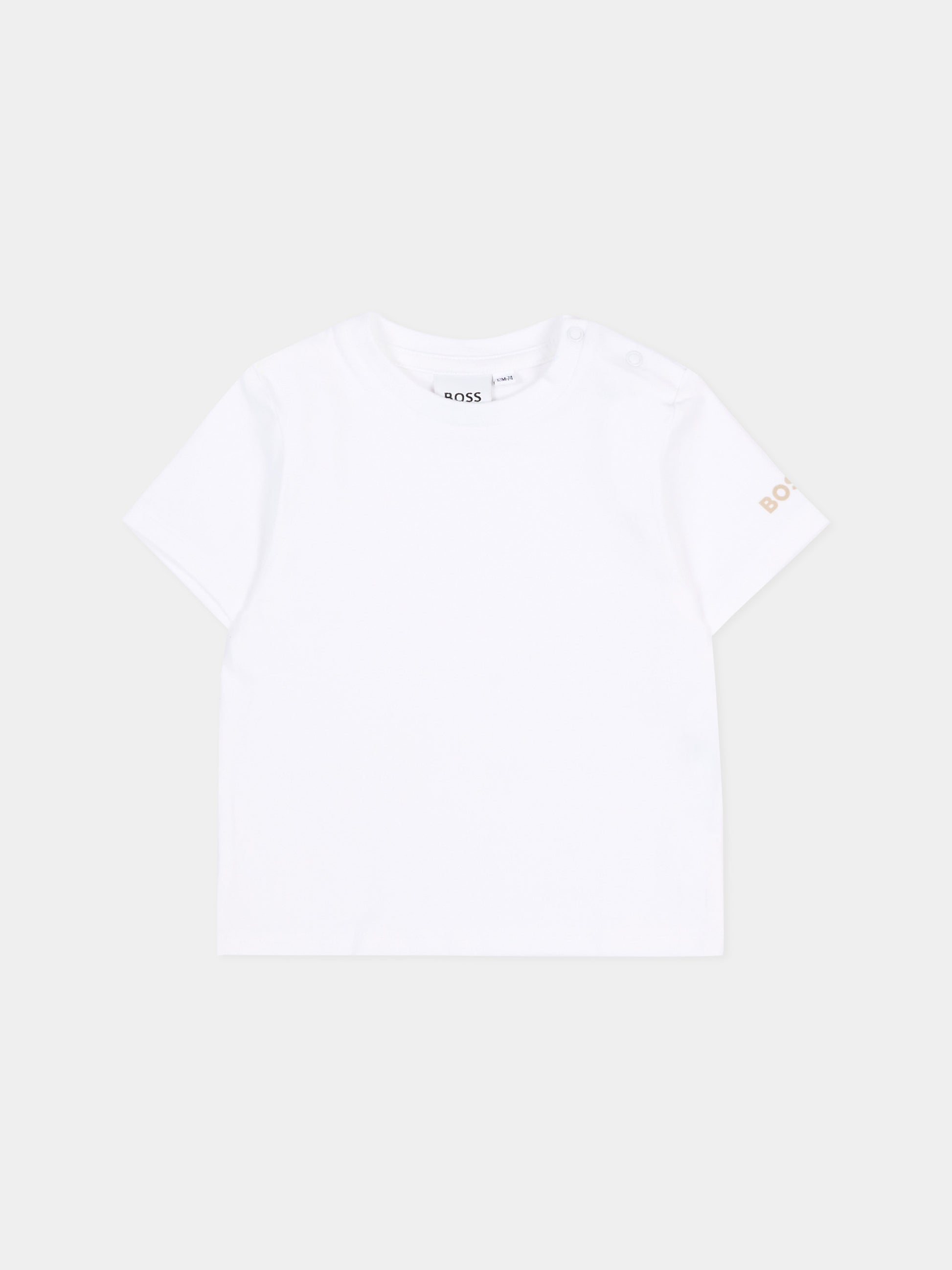 Salopette beige a righe per neonato,Boss,J53038 249