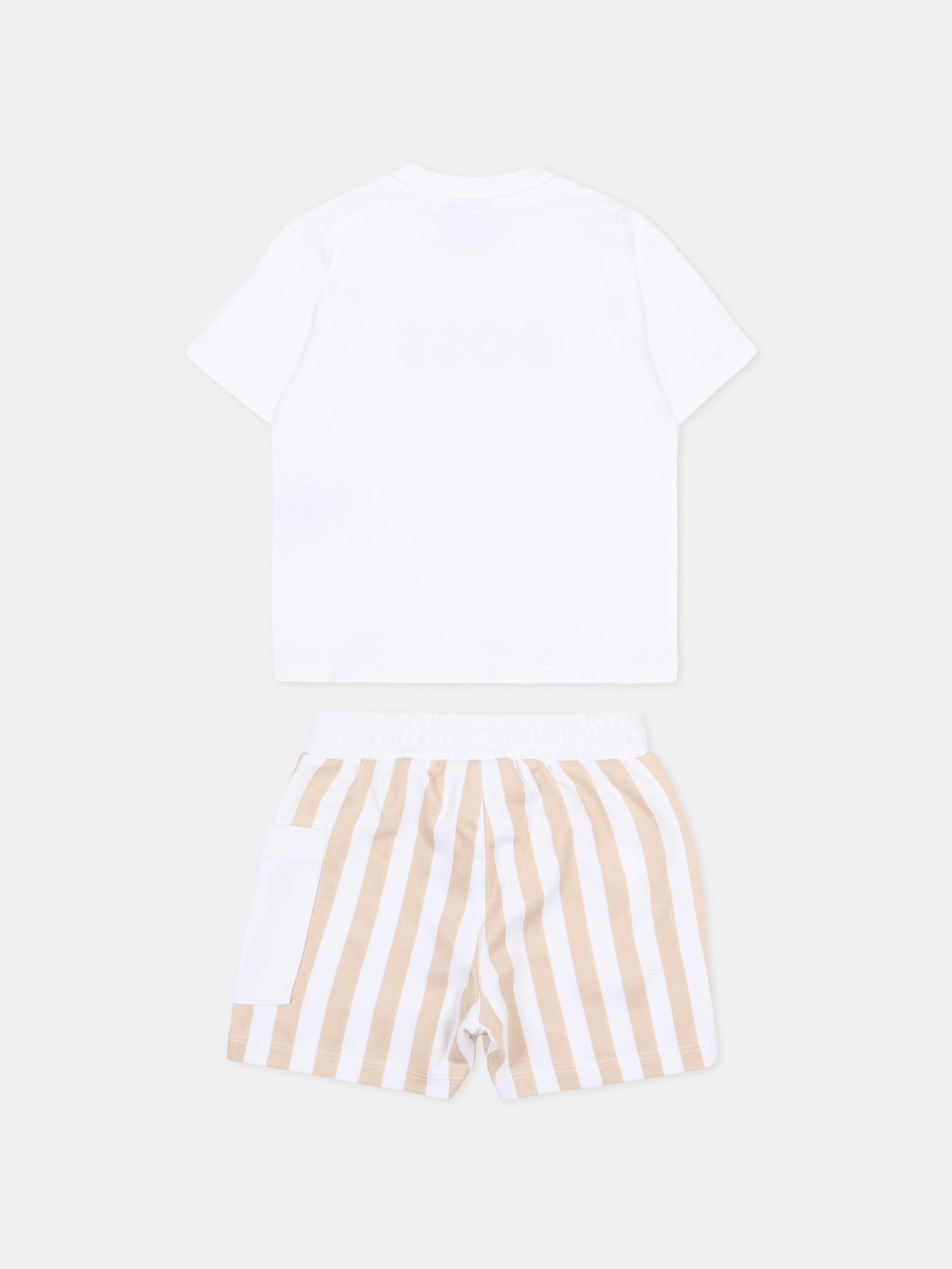 Completo sportivo beige per neonato a righe,Boss,J53048 249