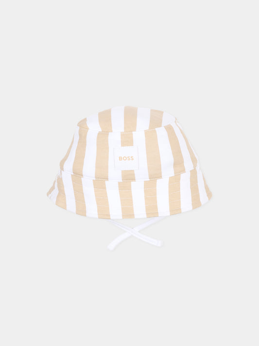 Cloche reversibile beige per neonato con logo,Boss,J53097 249