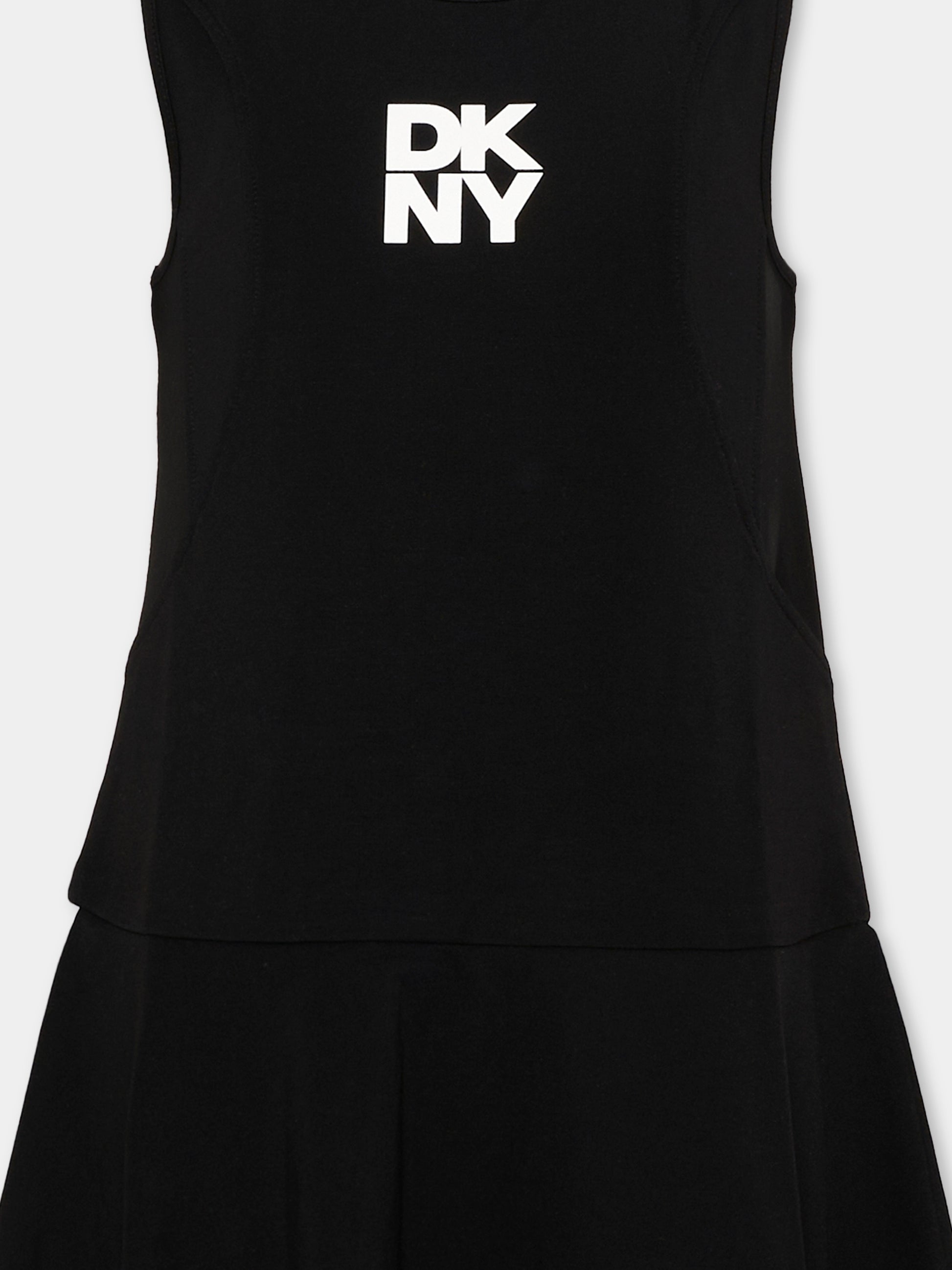 Vestito nero per bambina con logo,Dkny,D62601 09B