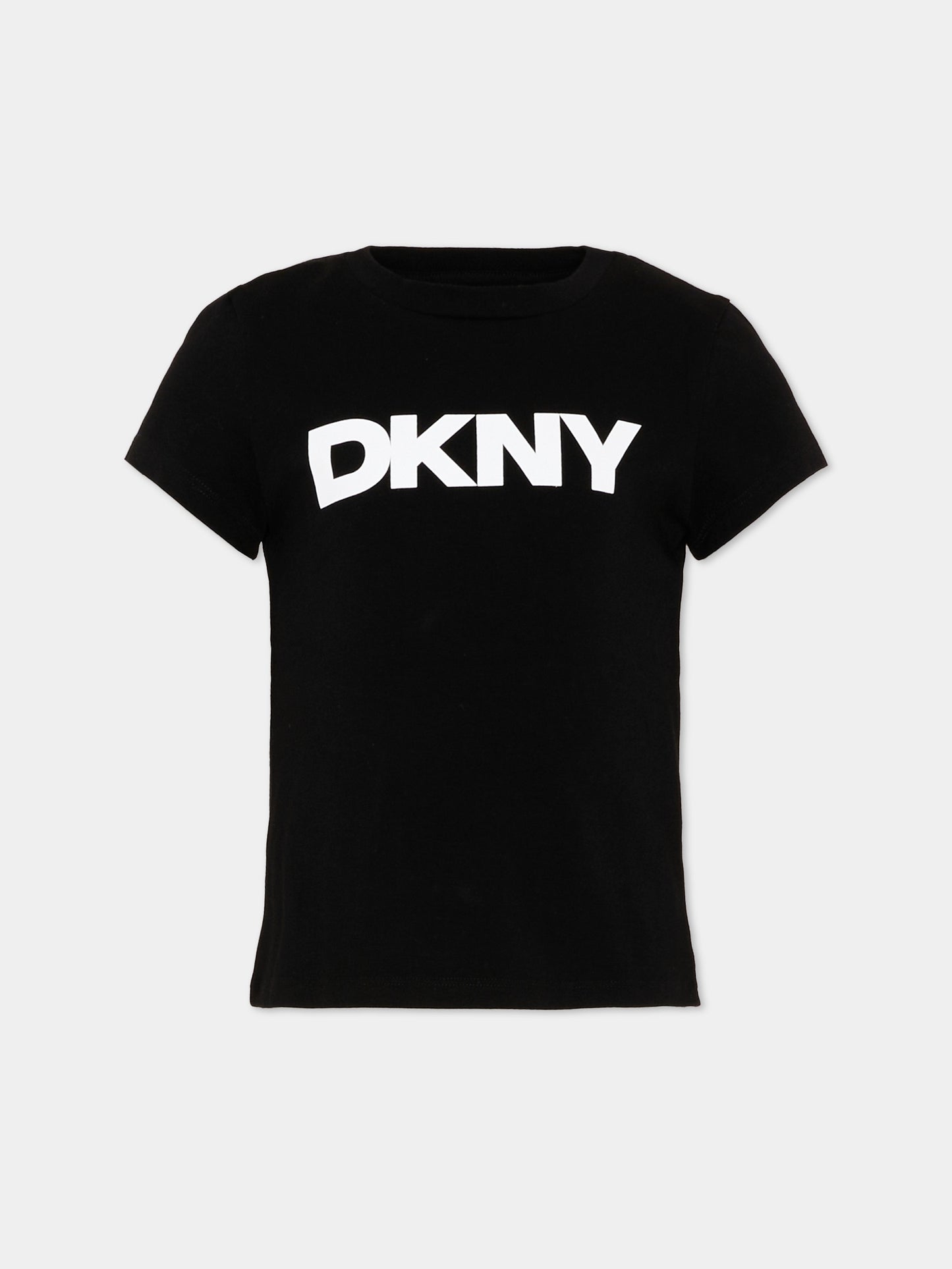 T-Shirt nera per bambina con logo,Dkny,D62617 09B